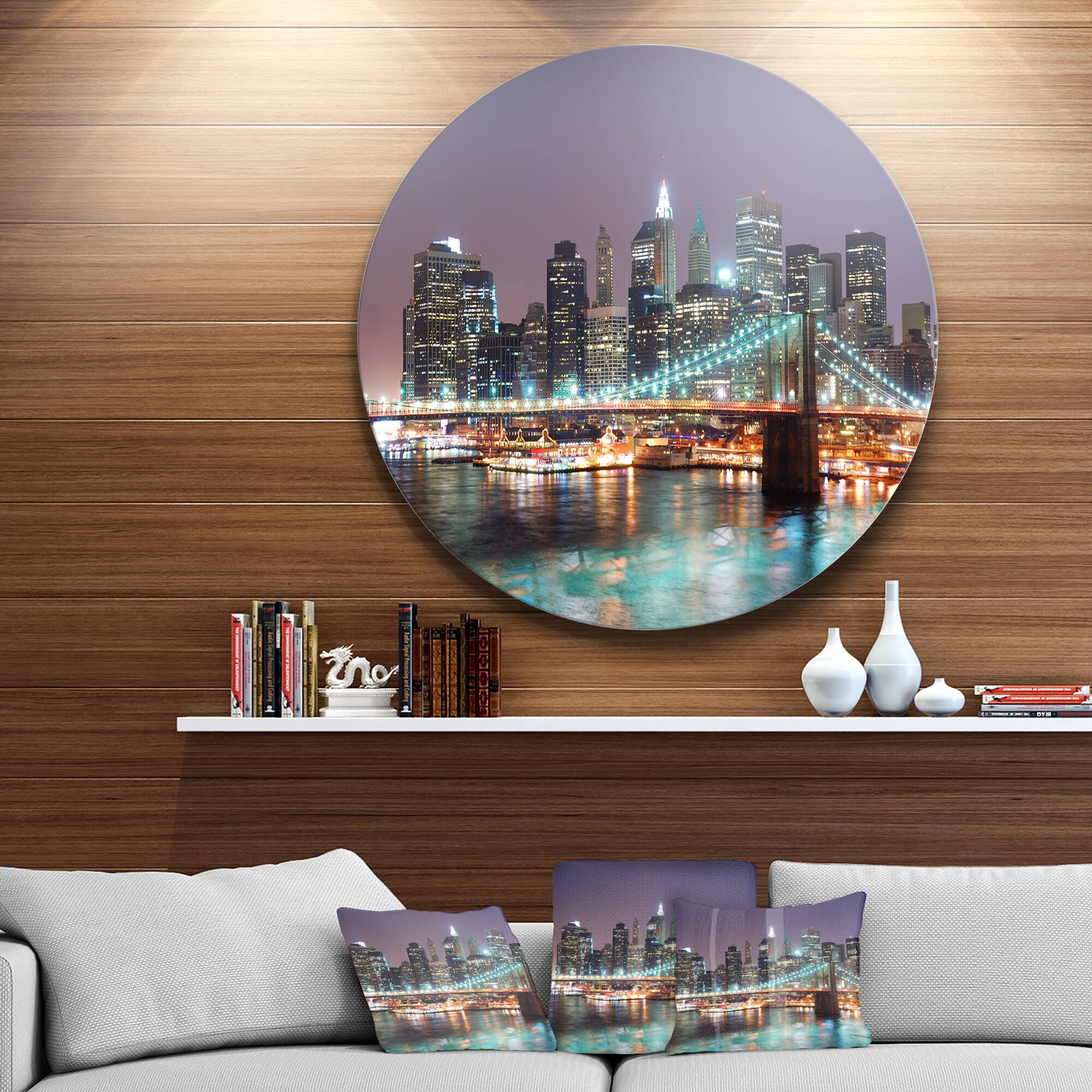 Designart - New York City Manhattan Skyscrapers' Ultra Glossy Cityscape Circle Wall Art