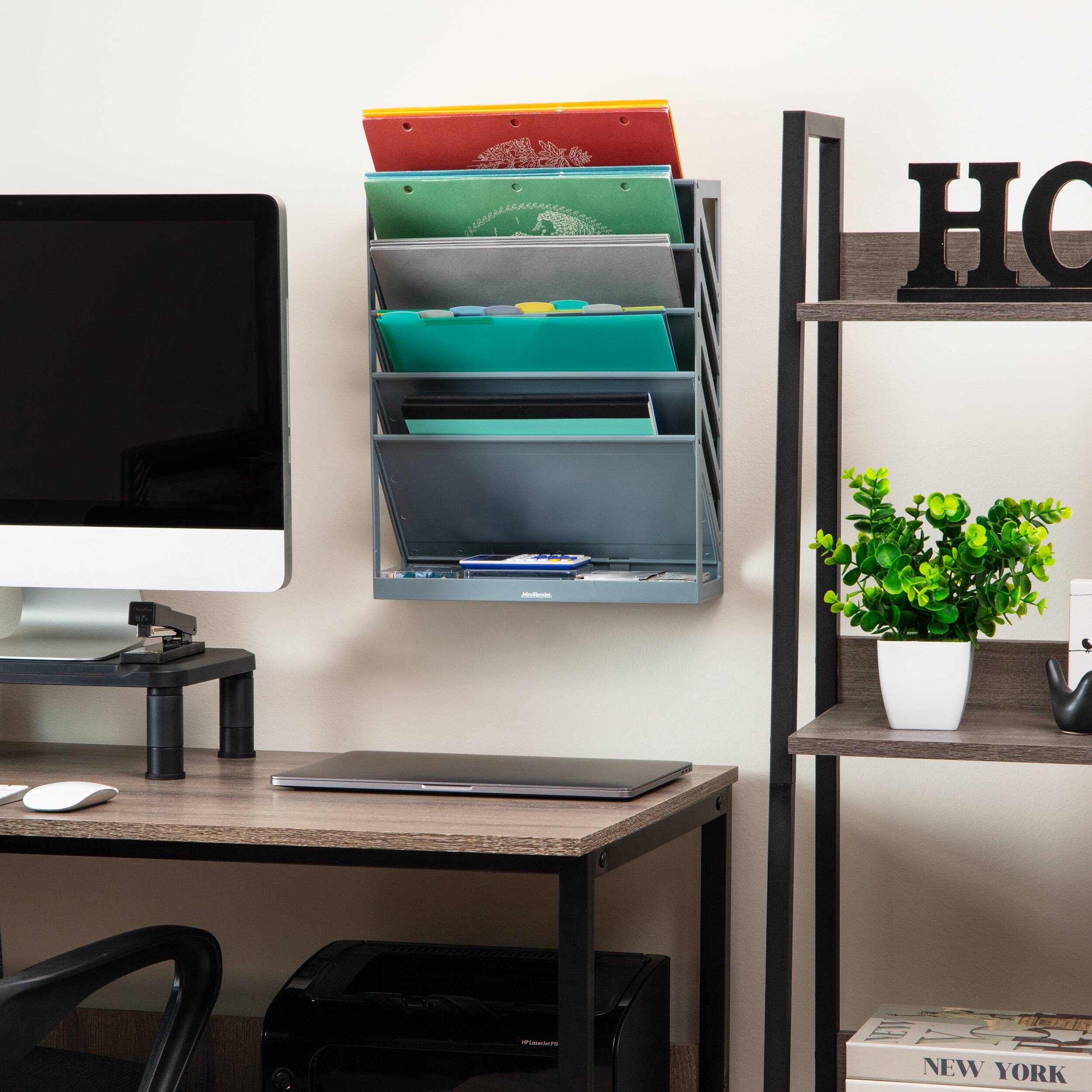 Mind Reader 5-Tier Vertical File Storage, Desktop Organizer, Wall Mount, Office, Plastic