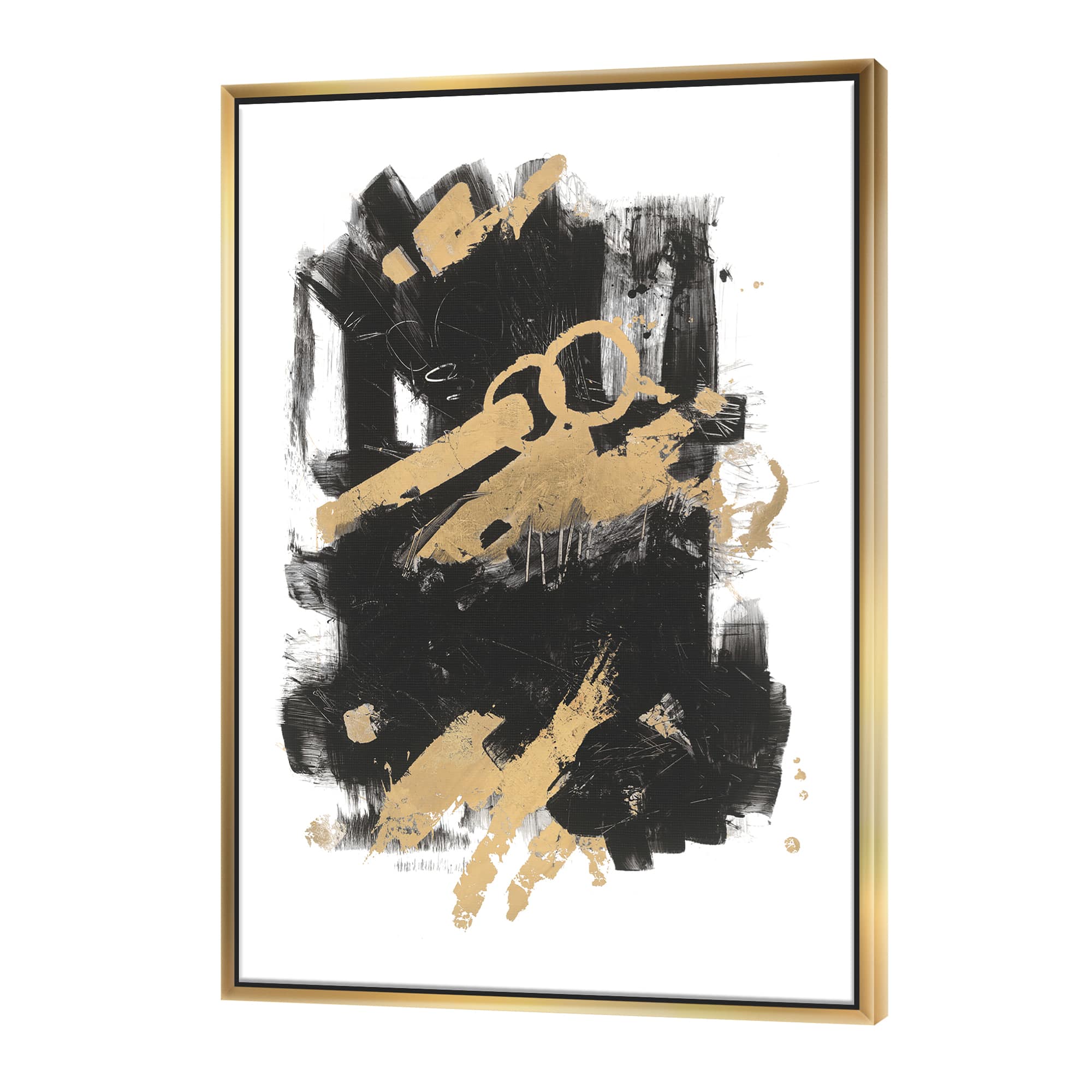 Designart - Gold and Black drift I - Modern Glam Canvas in Gold Frame