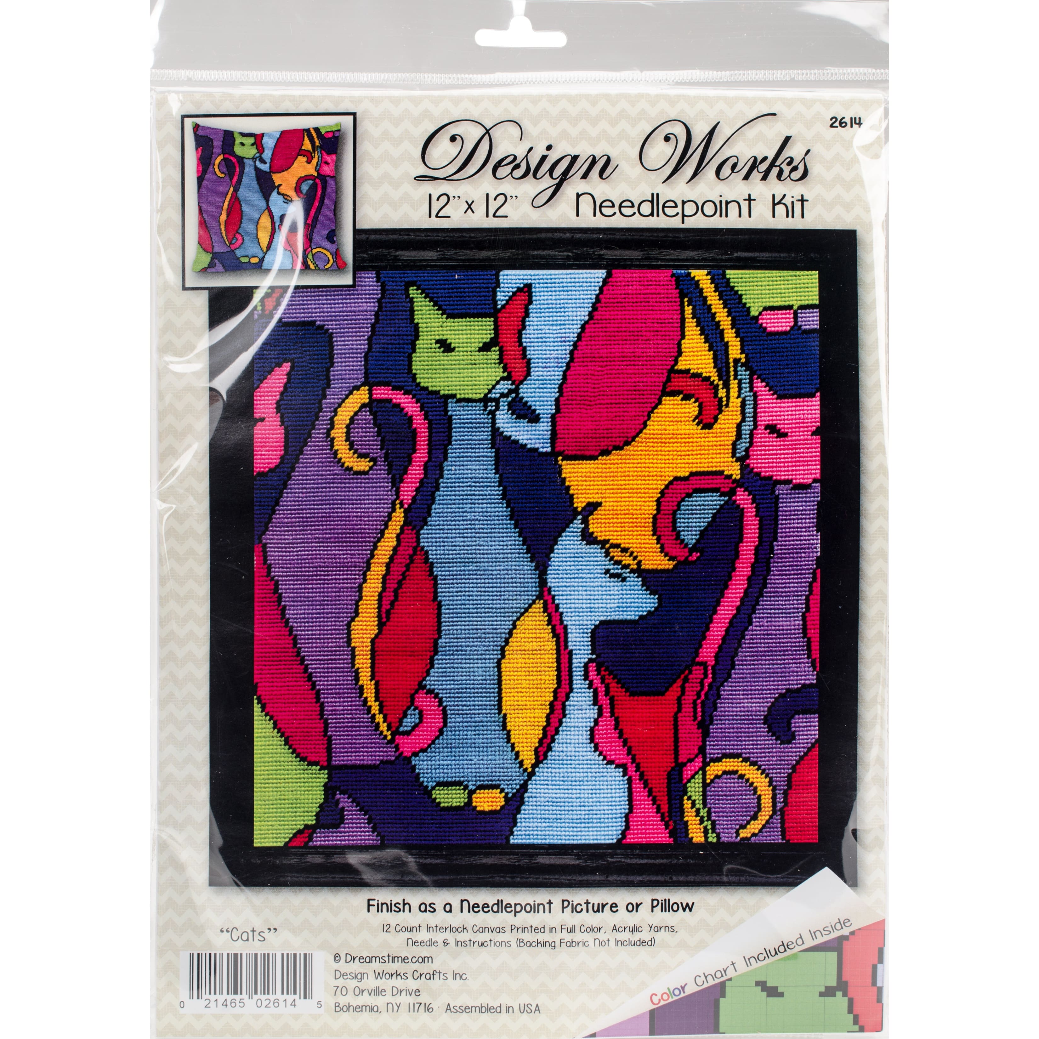 Design Works™  Colorful Cat Stitched In Yarn Needlepoint Kit