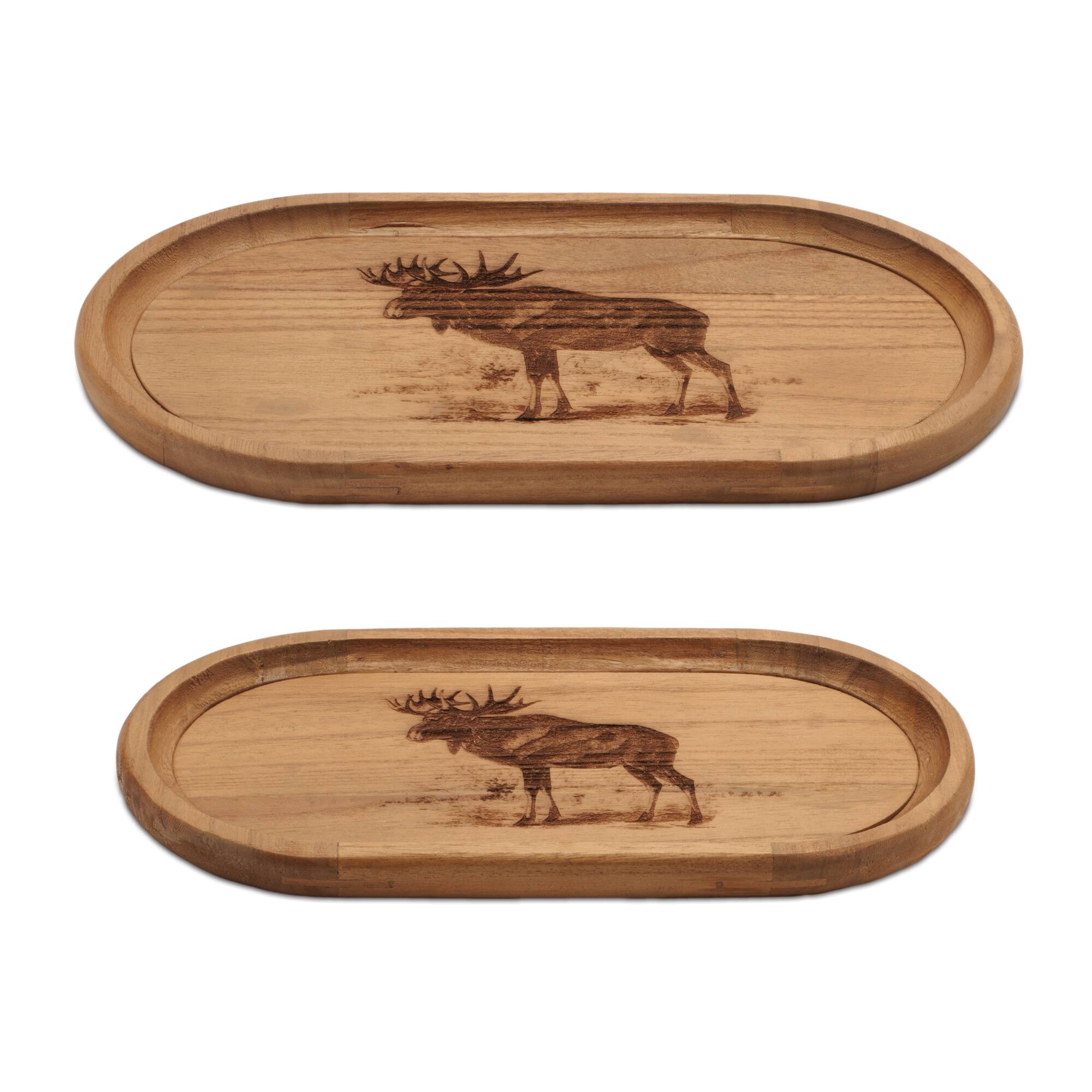 Melrose Brown Oval Woodland Moose Wood Trays Set