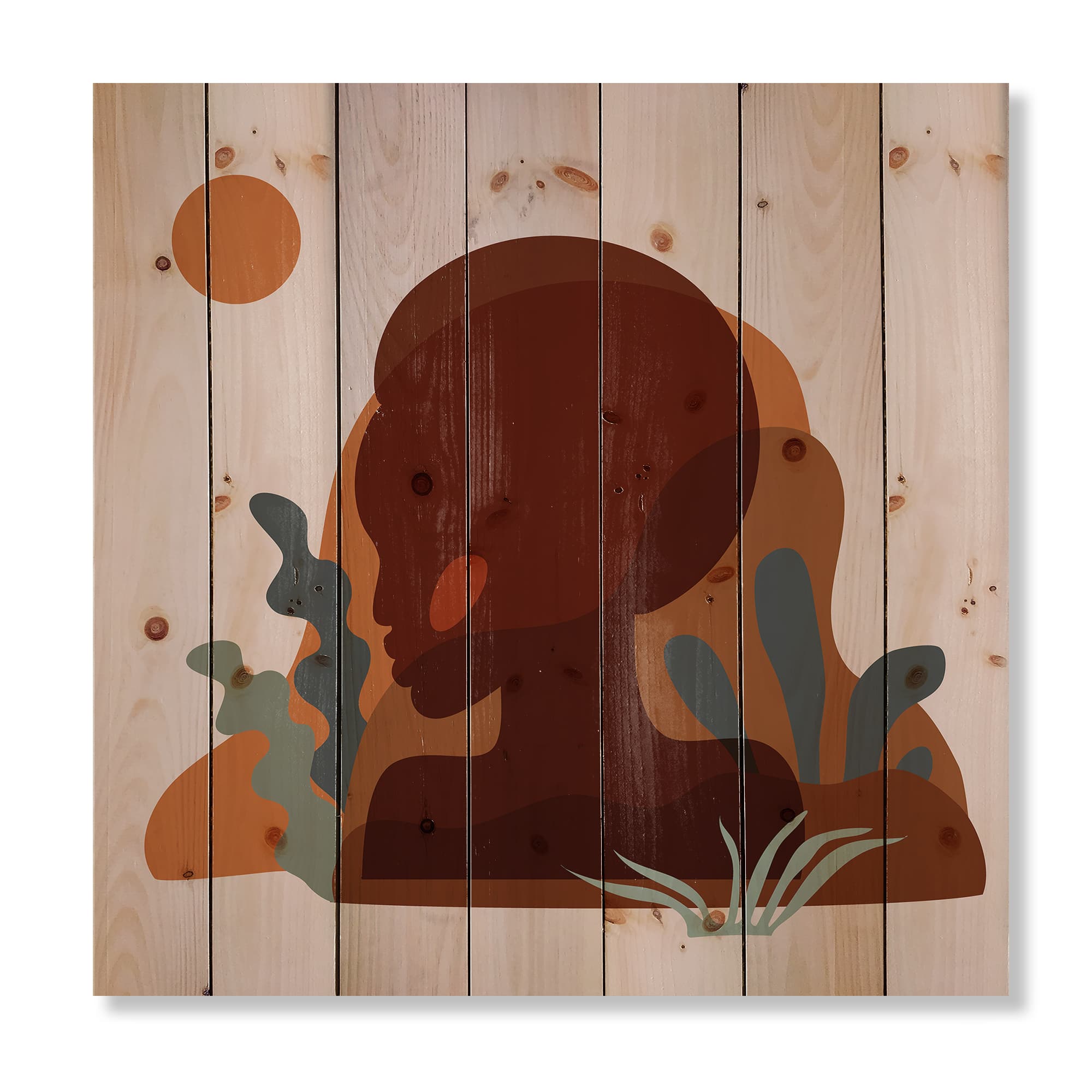 Designart - Minimal Silhouette Of Afro American Woman - Modern Print on Natural Pine Wood