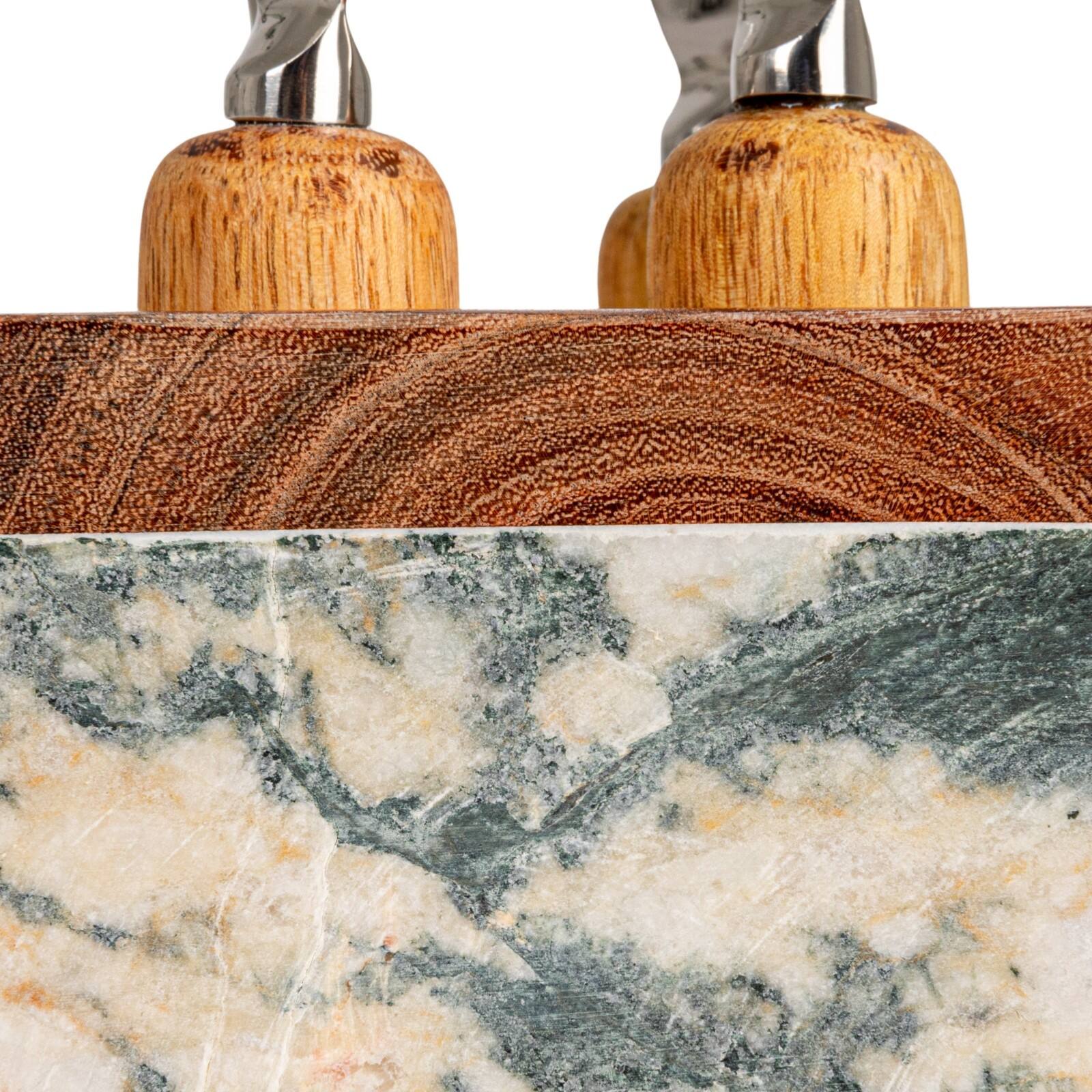 Hello Honey Black Marble Cheese Server Set with Mango Wood Stand