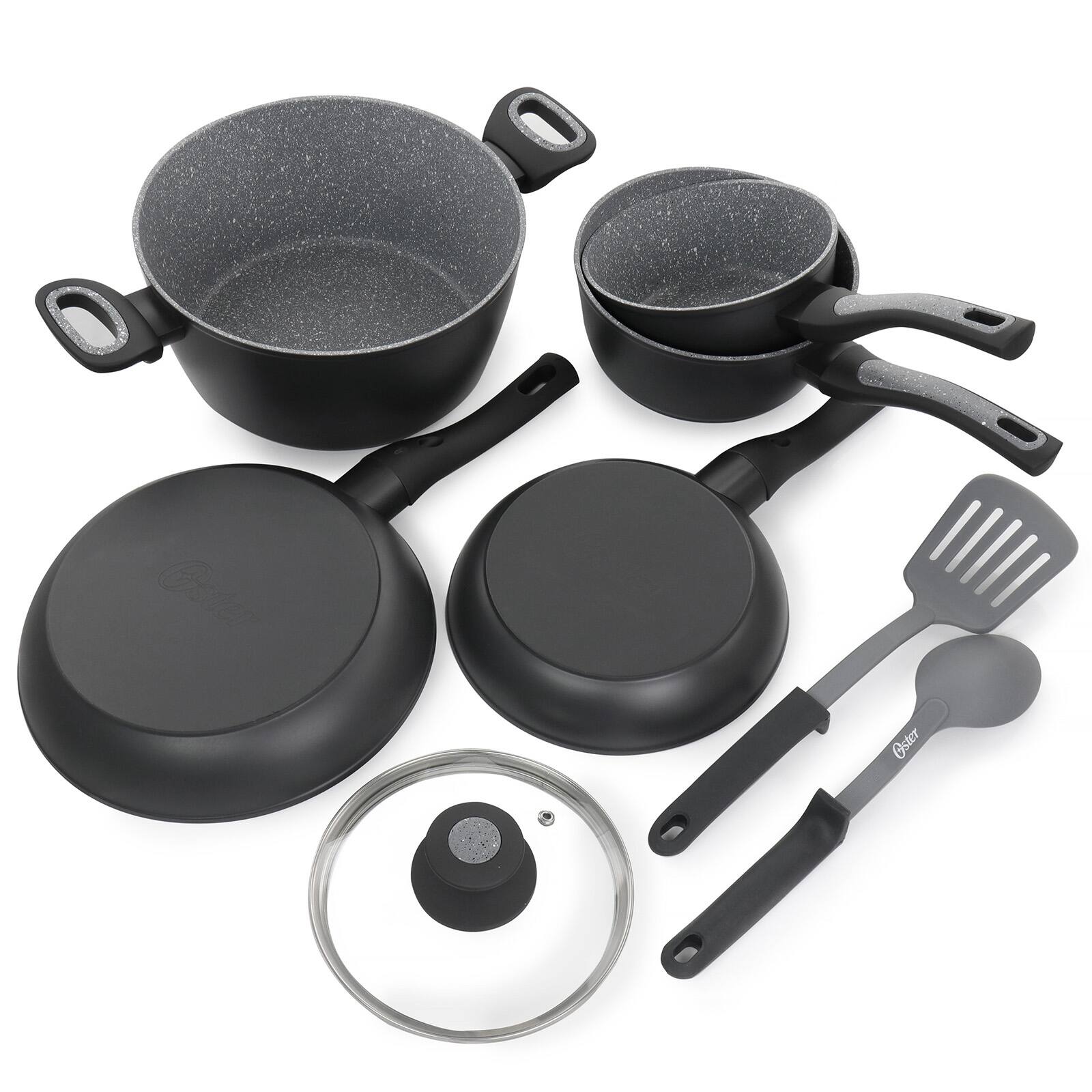 Oster 10-Piece Black and Gray Speckle Nonstick Aluminum Cookware Set