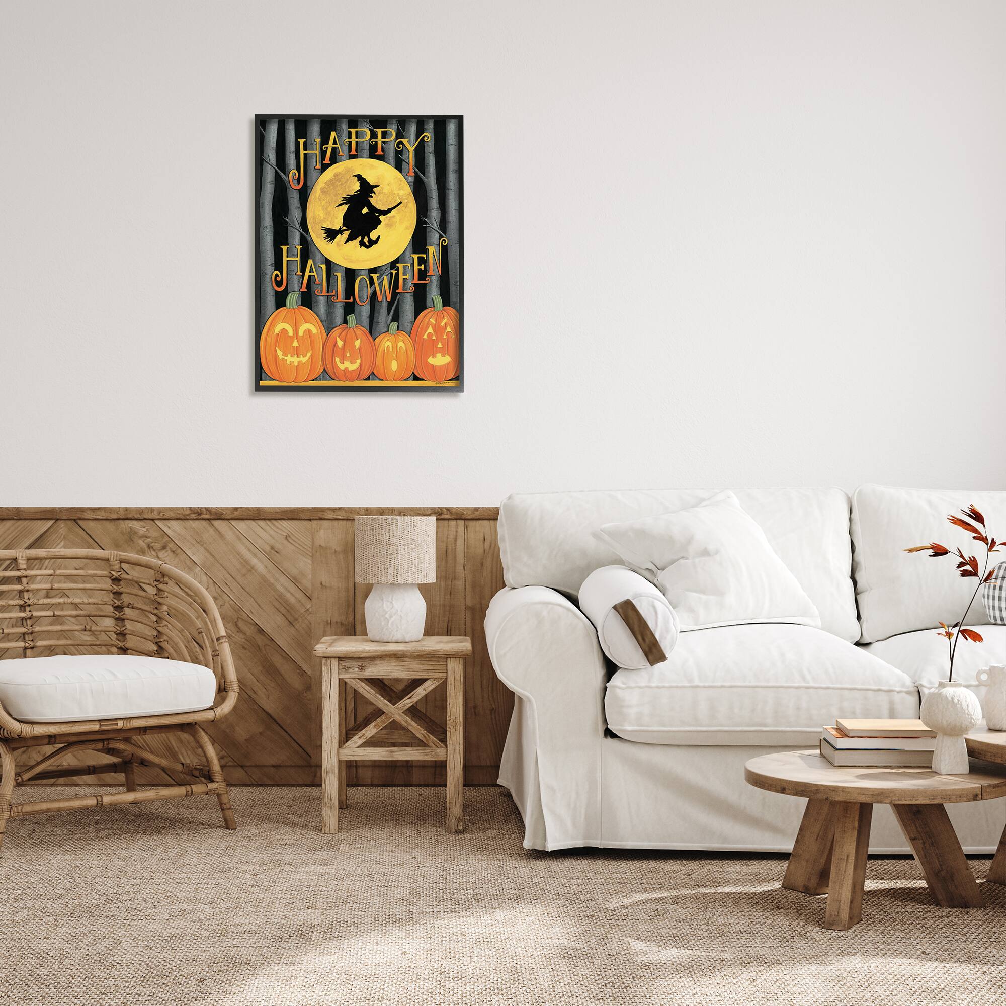 Stupell Industries Happy Halloween Forest Witch Framed Giclee Art