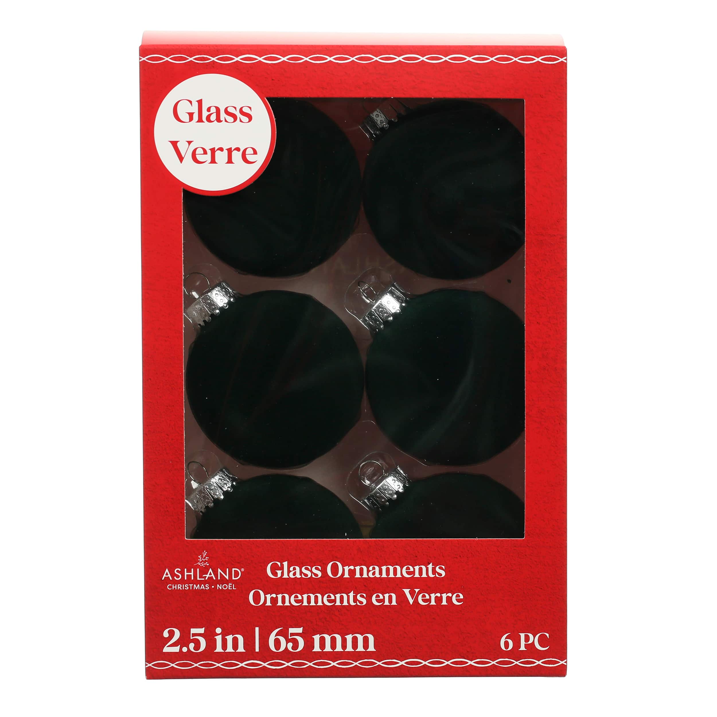 6 Pack 2.5&#x22; Flocked Glass Ball Ornaments by Ashland&#xAE;