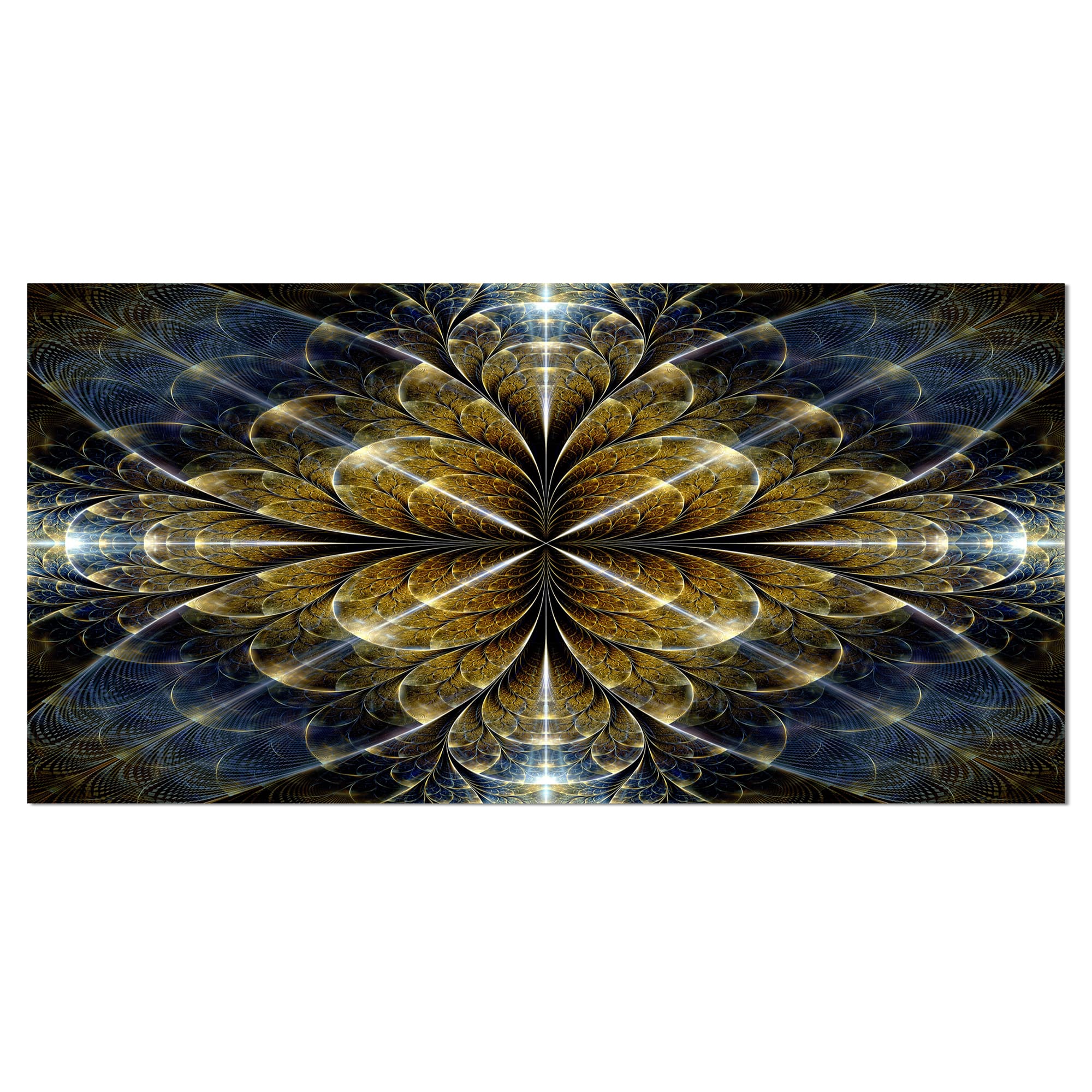 Designart Digital Gold Fractal Flower Pattern Oversized Abstract Canvas Art Print