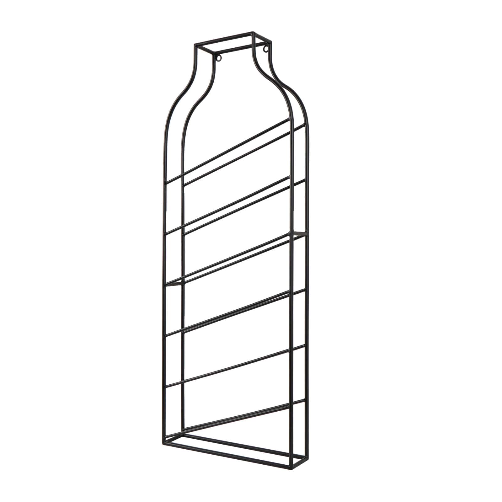 13" x 35" Black Metal Bottle Shape Wall Wine Rack