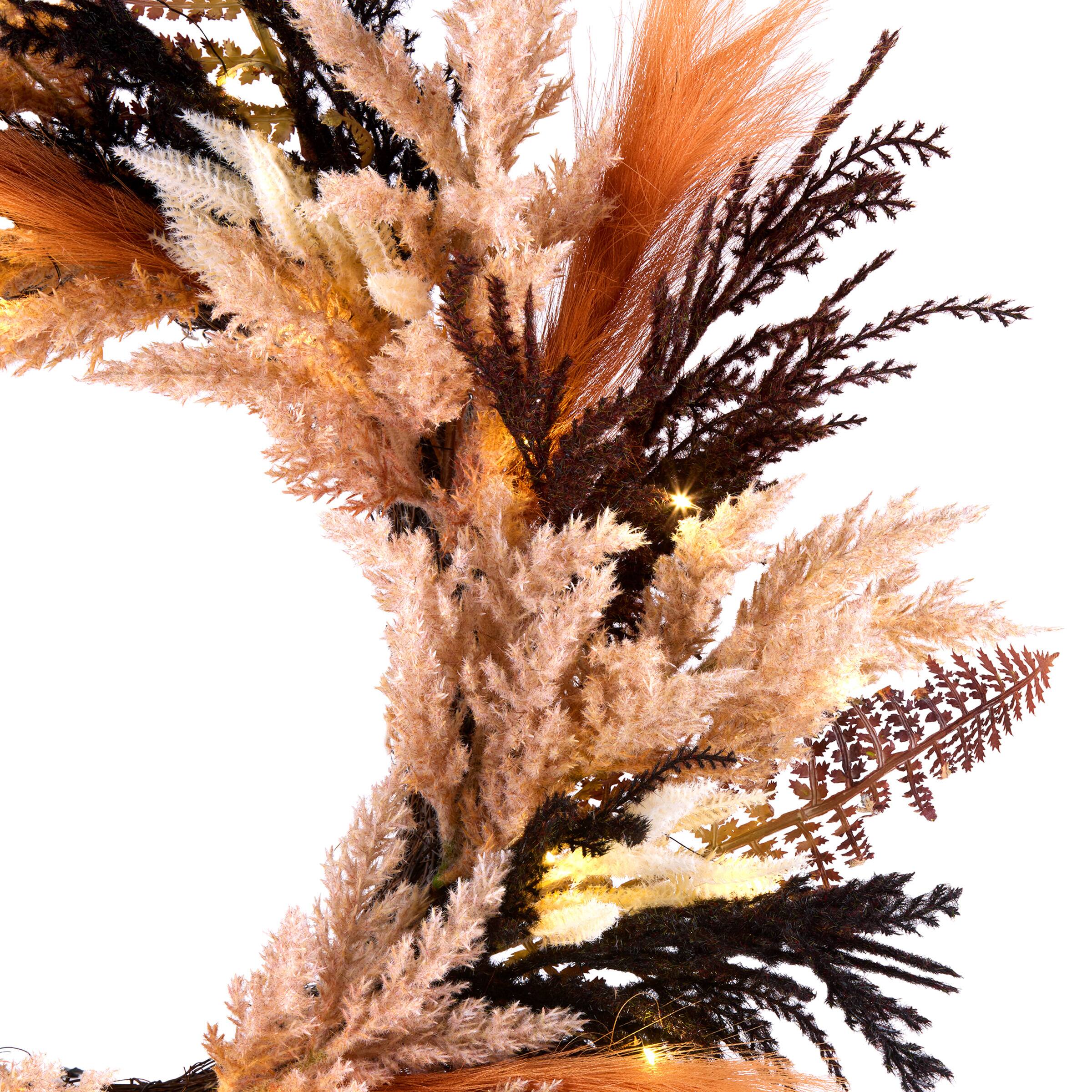 26" Coral Orange & Brown Pampas Pre-Lit LED Wreath