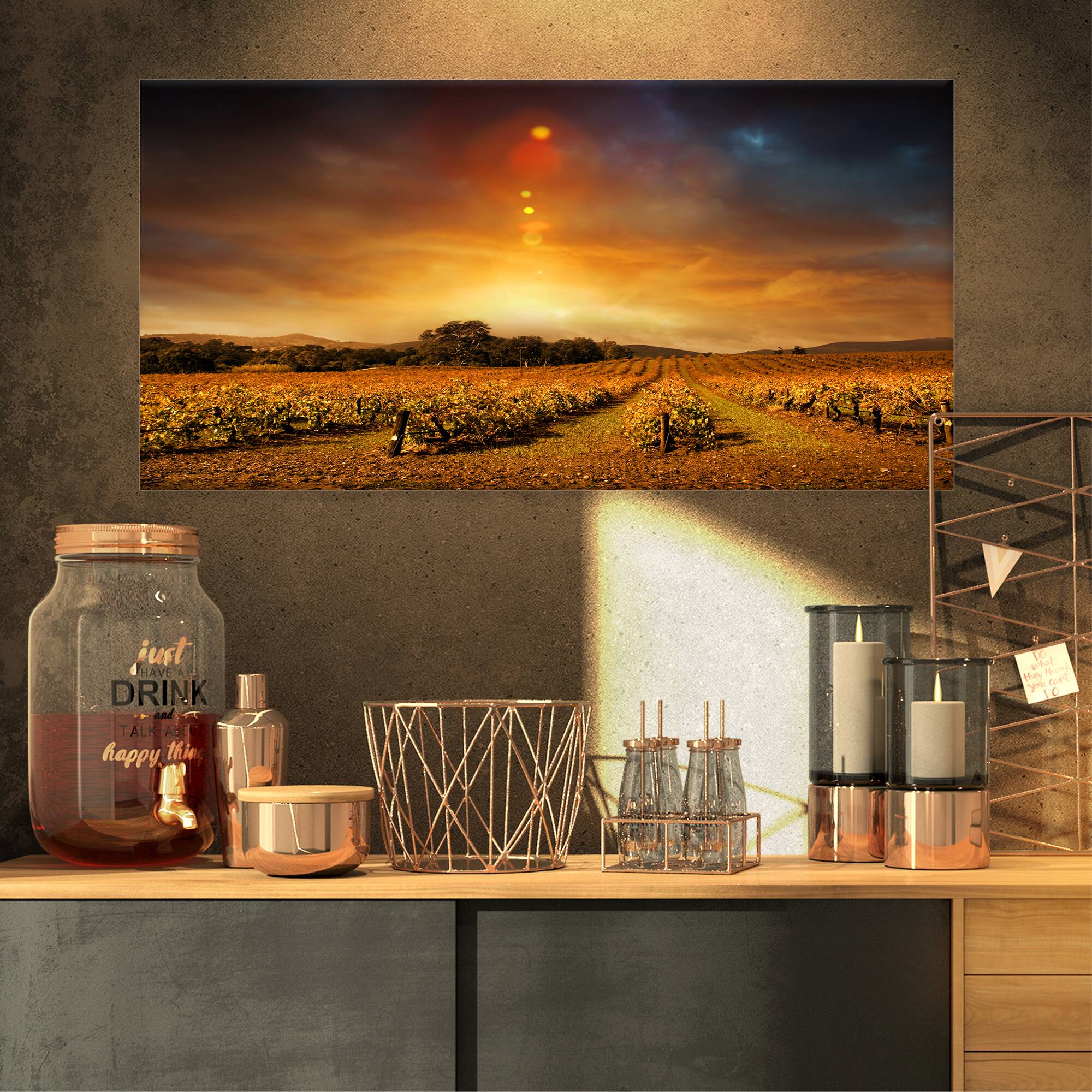 Designart - Yellow Autumn Vineyard Sunset