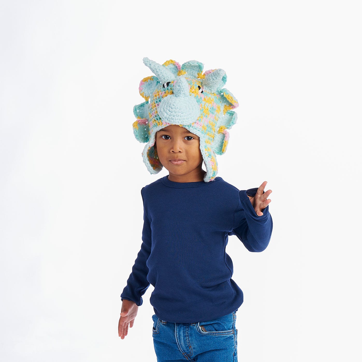 Bernat® Forever Fleece Finer™ Crochet Triceratops Hat | Projects
