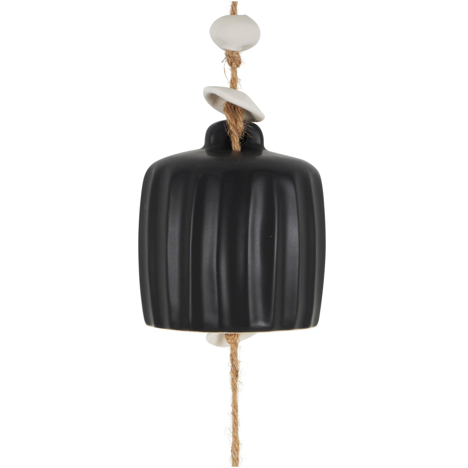 2ft. Black Ceramic Handmade Textured Bell Windchime with Cascading White Disks