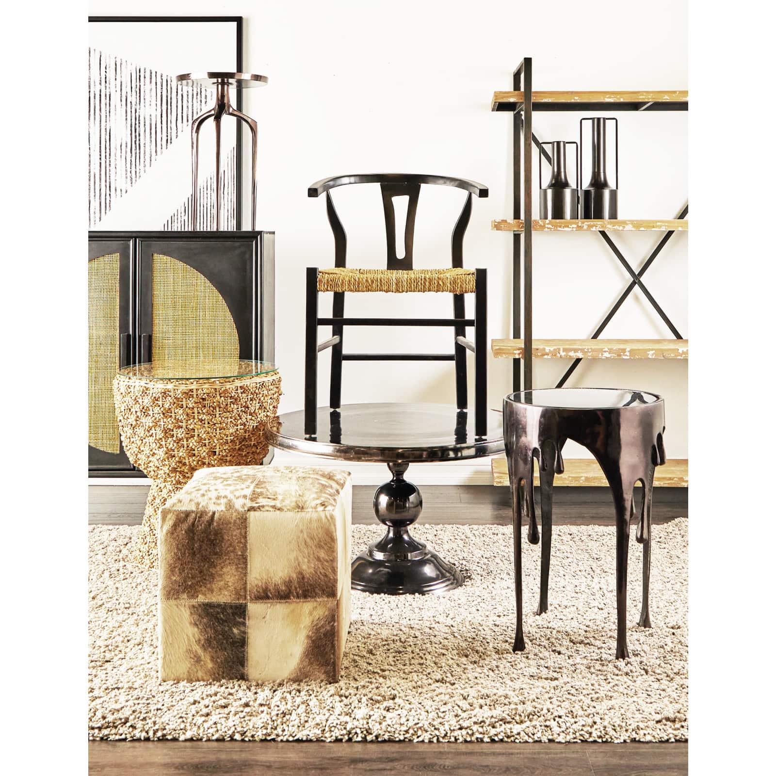 Black Aluminum Coffee Table with Pedestal Base 31" x 31" x 19"