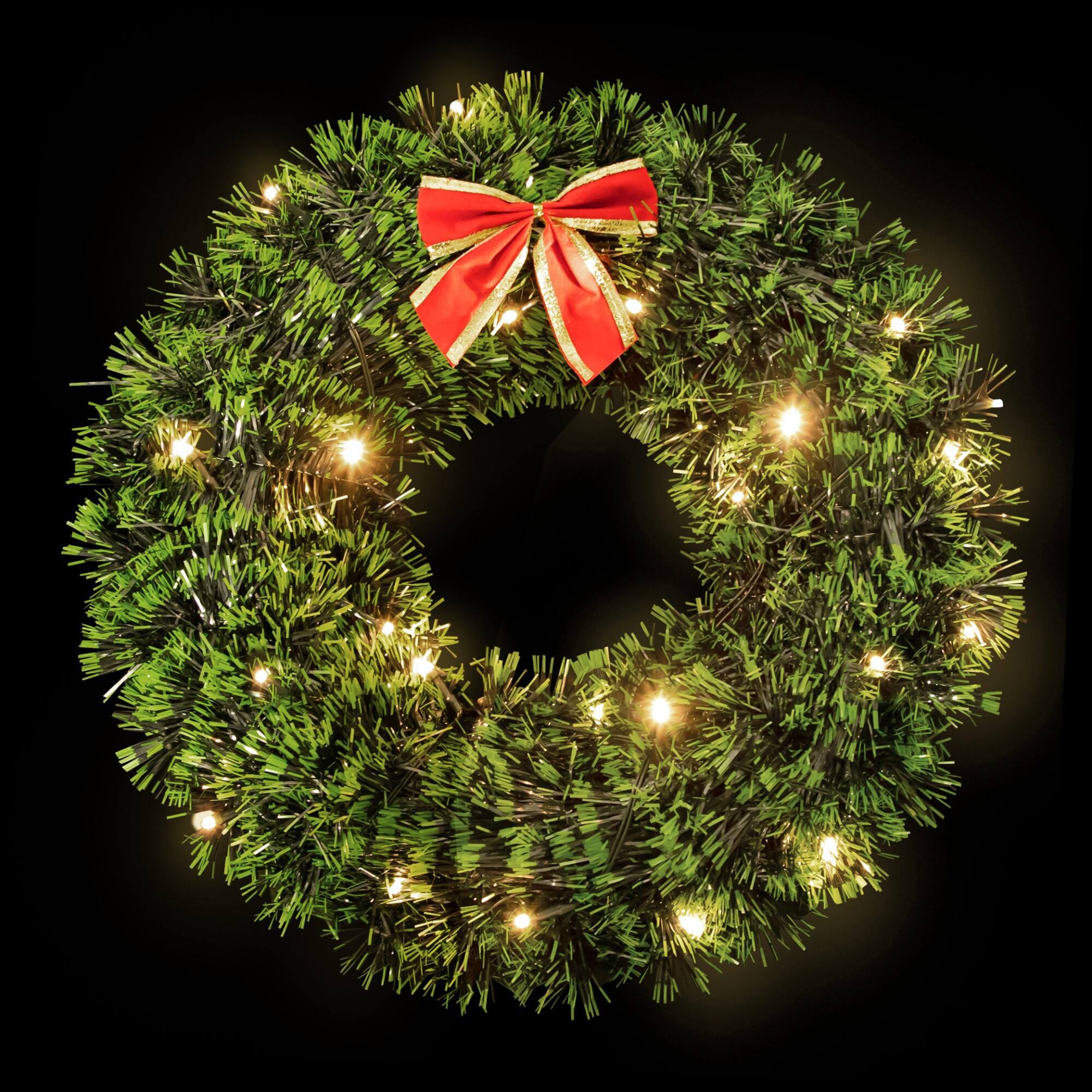17" Pre-Lit LED Green Tinsel Artificial Wreath With Bow