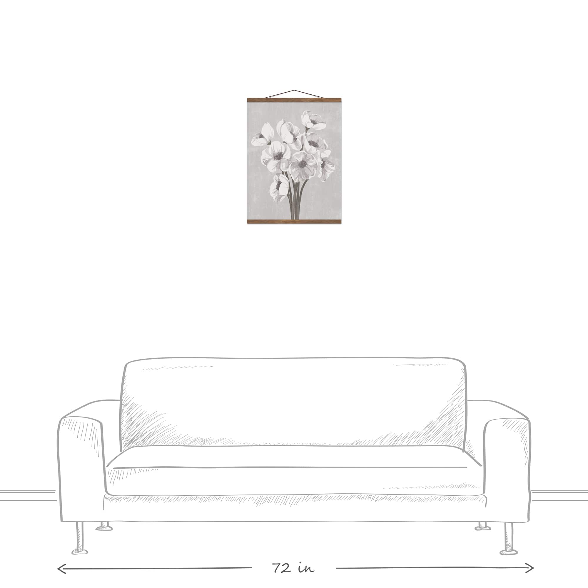 Soft Gray Poppies Teak Hanging Canvas