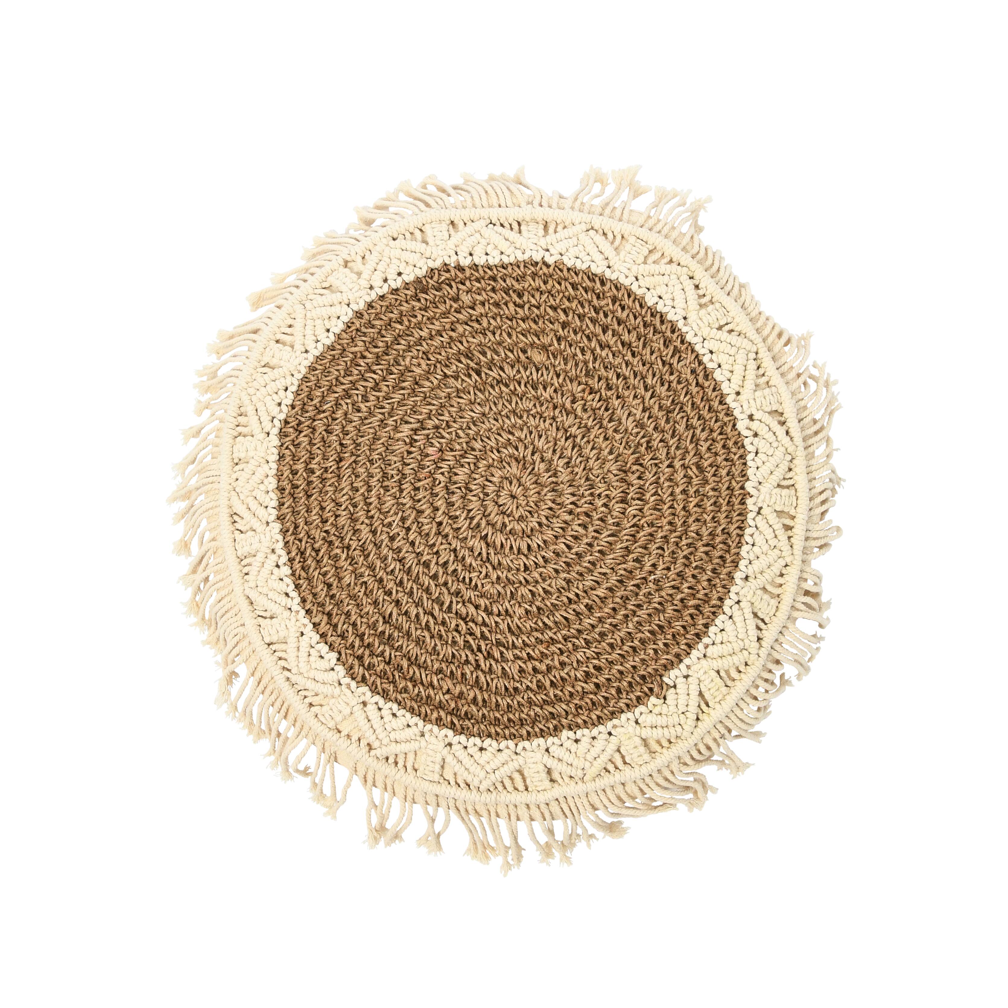 Hello Honey® Natural & Brown Hand-Woven Cotton & Jute Macramé Pillow with Fringe