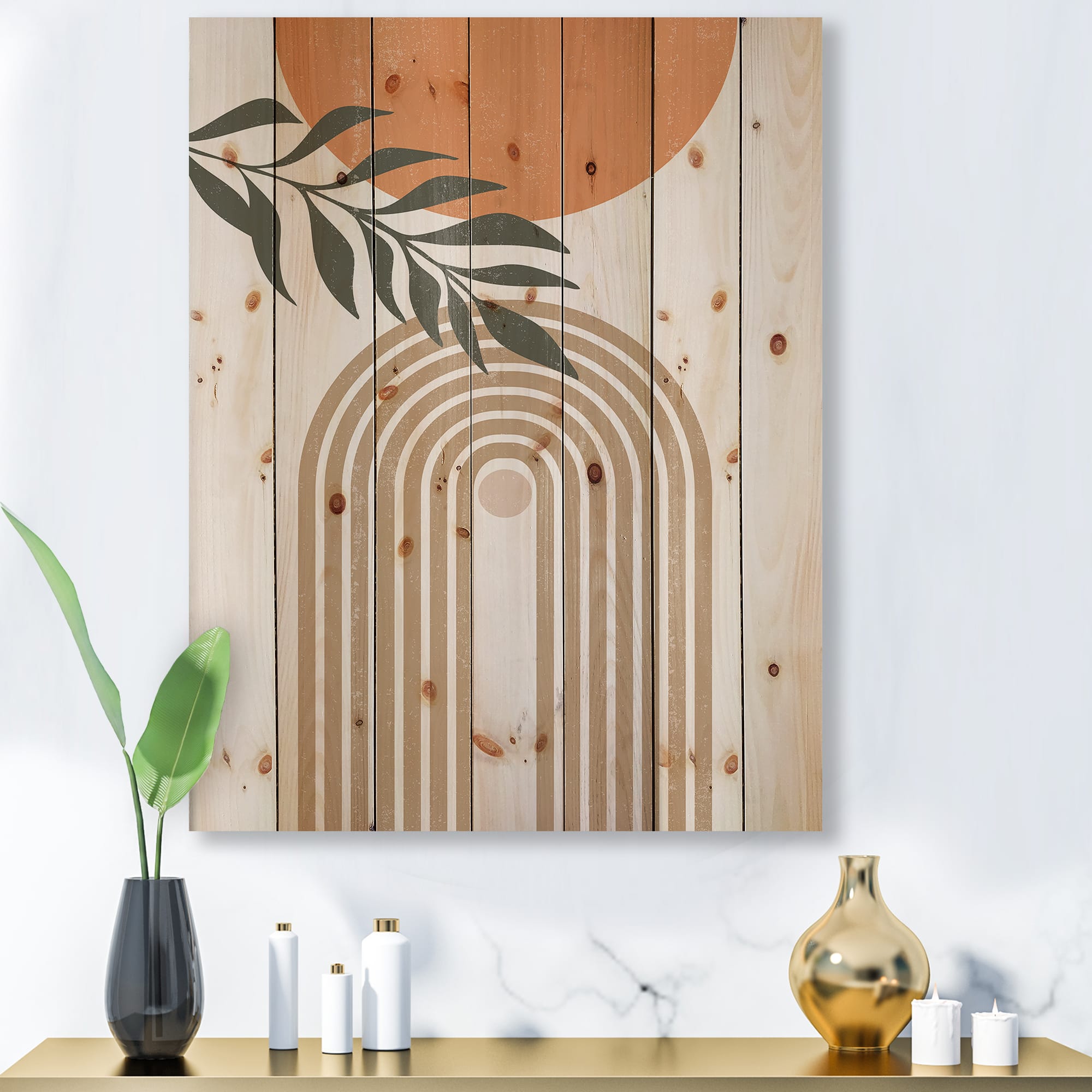 Designart - Abstract Sun Moon Leaves I