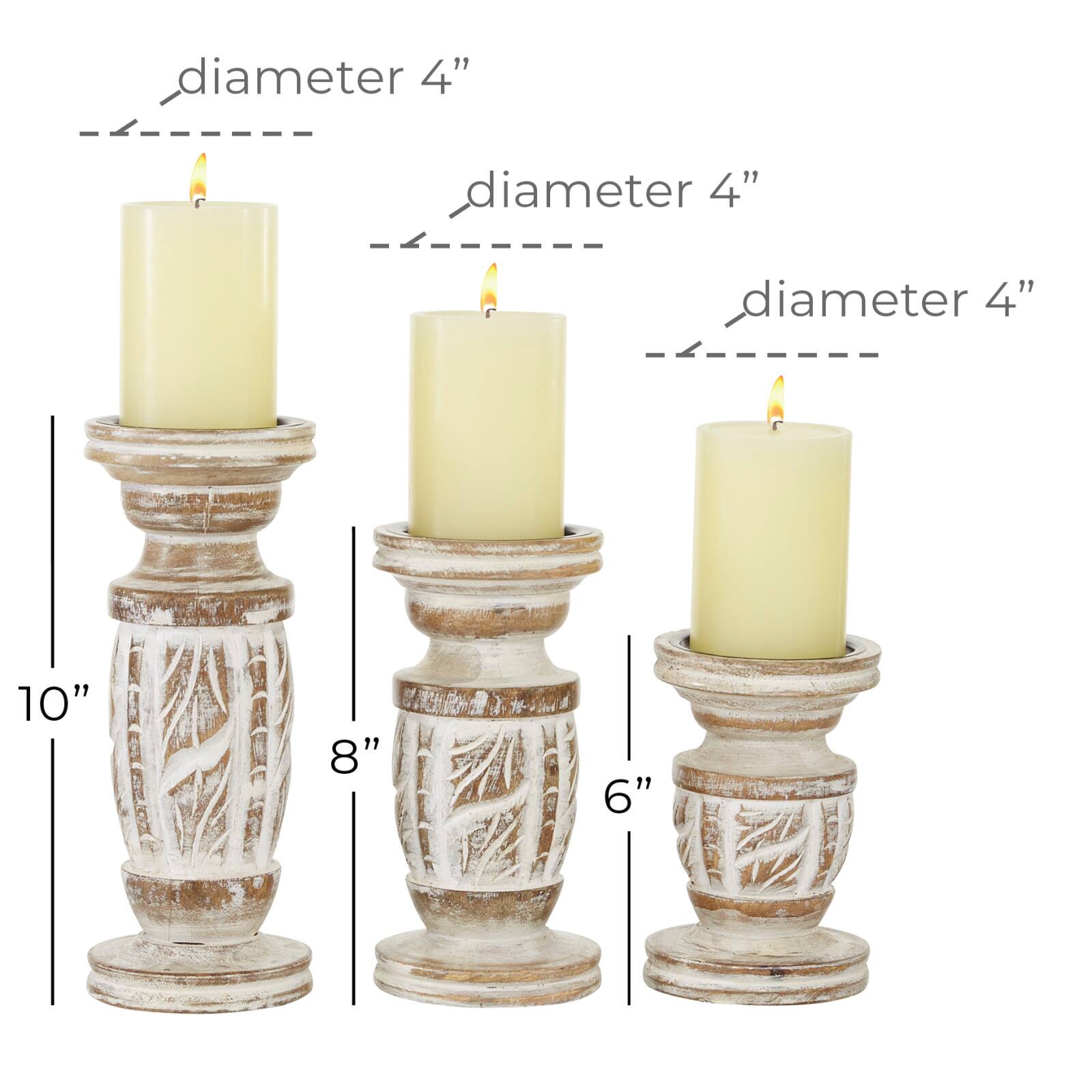 White Mango Wood Country Cottage Candle Holder Set