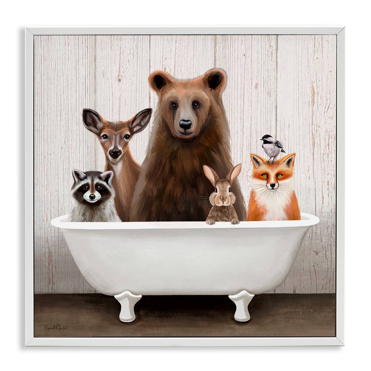 Stupell Industries Woodland Creatures Antique Bathtub Framed Giclee Art