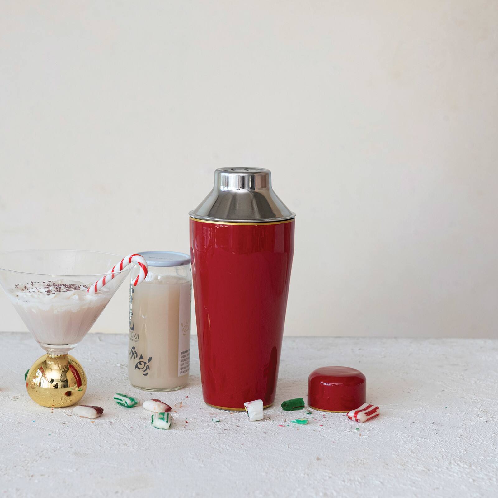 Hello Honey® 22oz. Red Enameled Stainless Steel Cocktail Shaker with Gold Rim