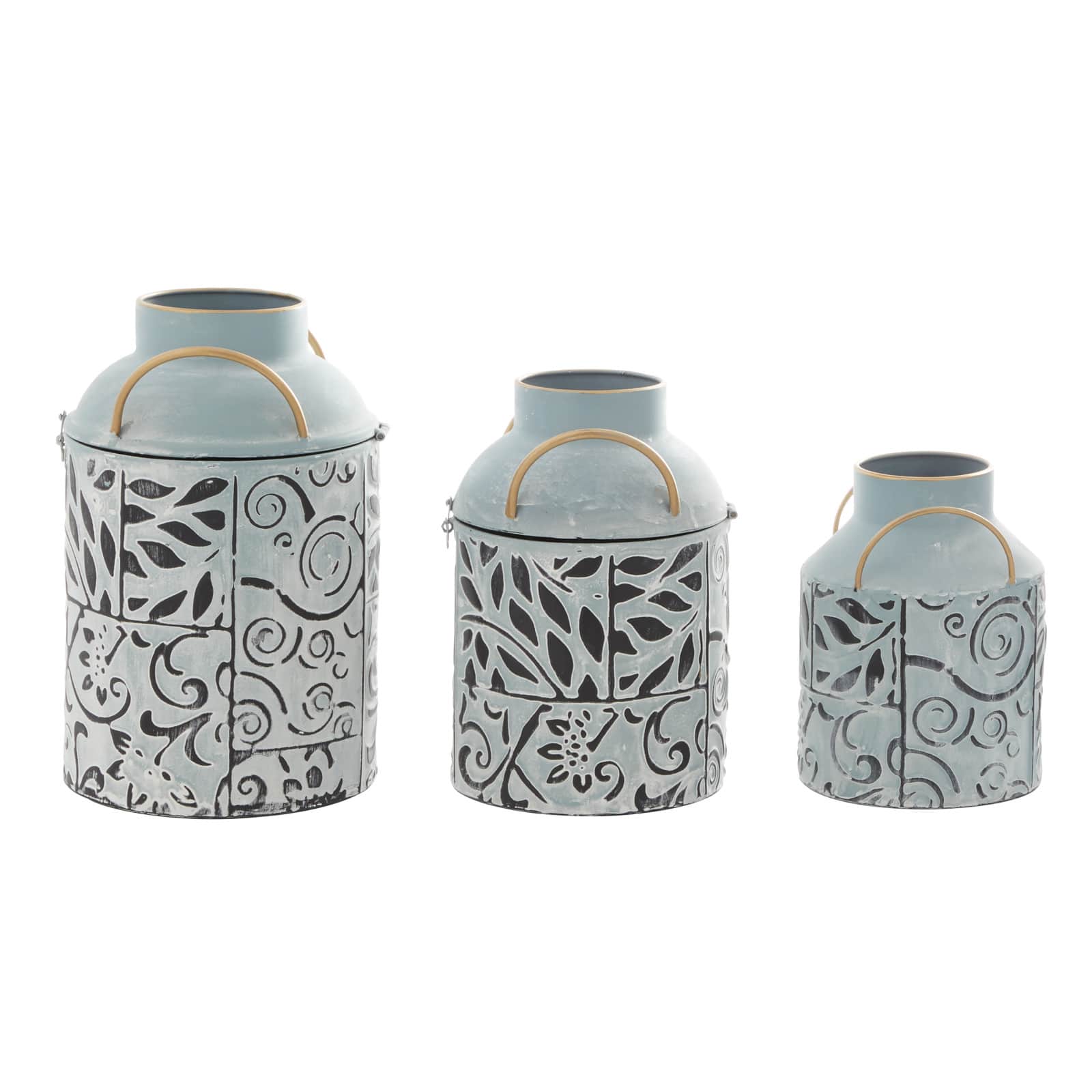 Set of 3 Blue Metal Farmhouse Vase, 9", 11", 13"