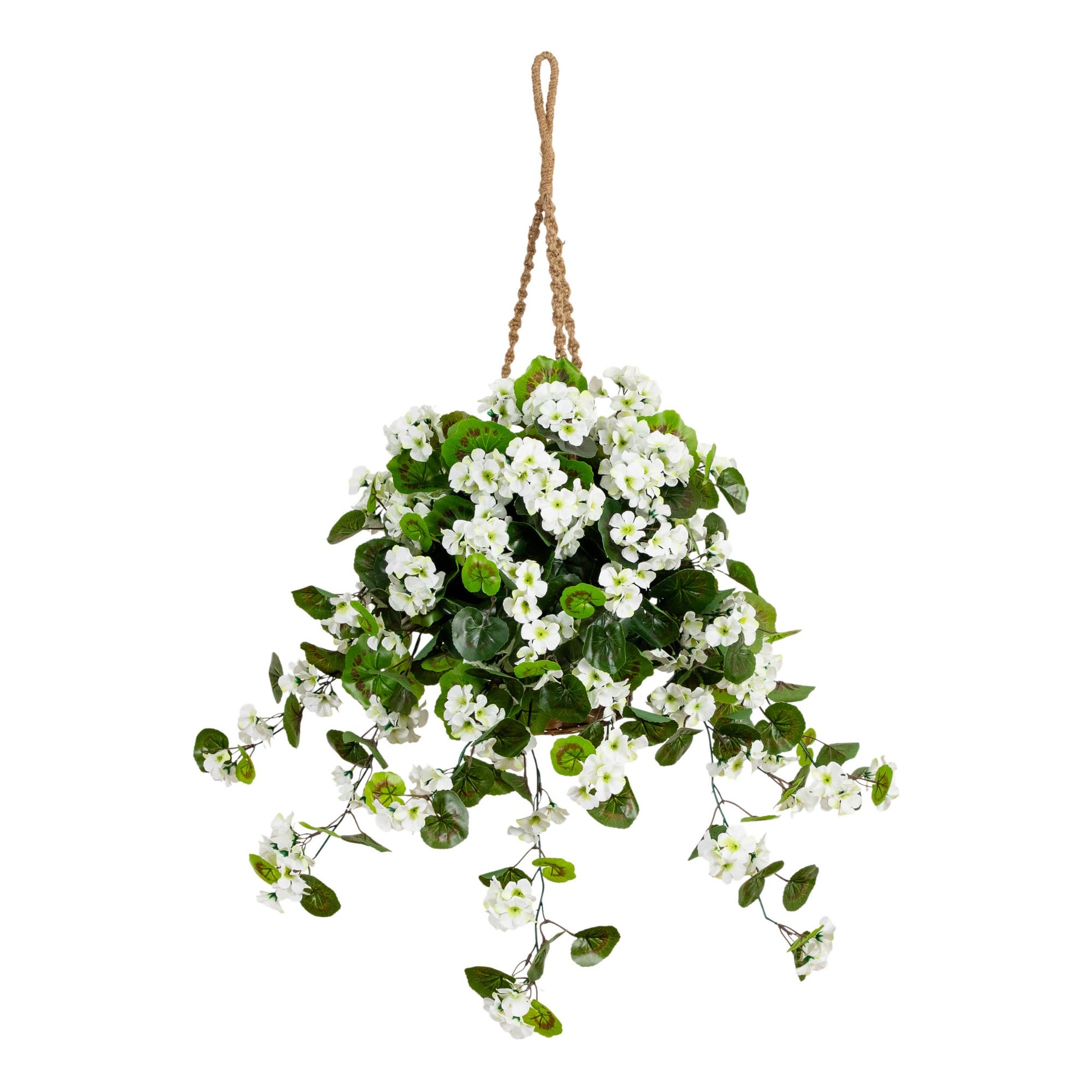 28" UV Resistant Artificial Geranium in Hanging Basket