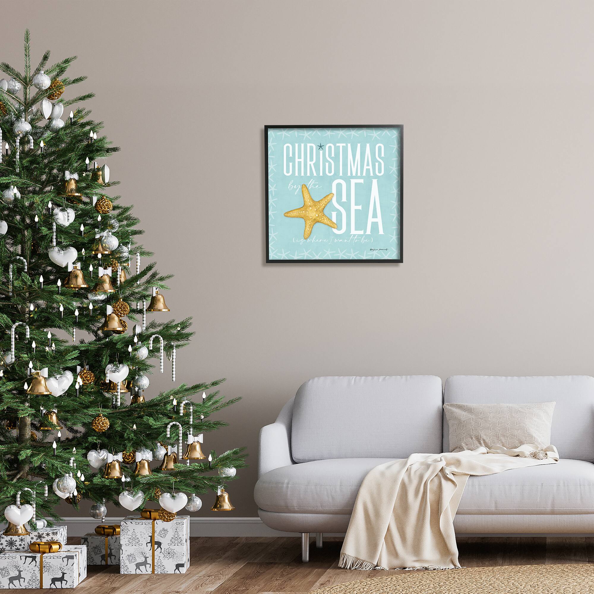 Stupell Industries Christmas By The Sea Turquoise Framed Giclee Art