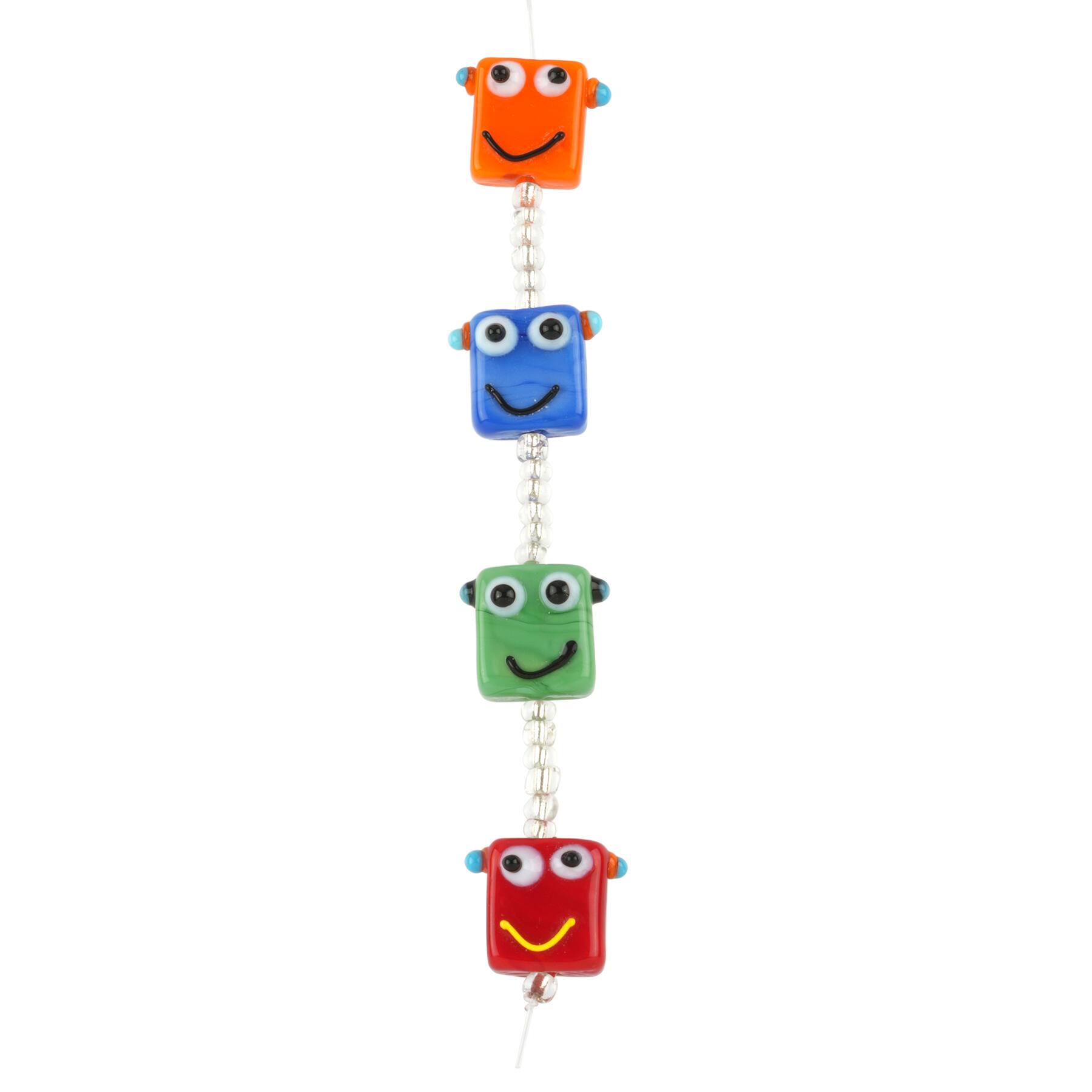 12 Pack: Multicolor Lampwork Glass Robot Beads by Bead Landing™