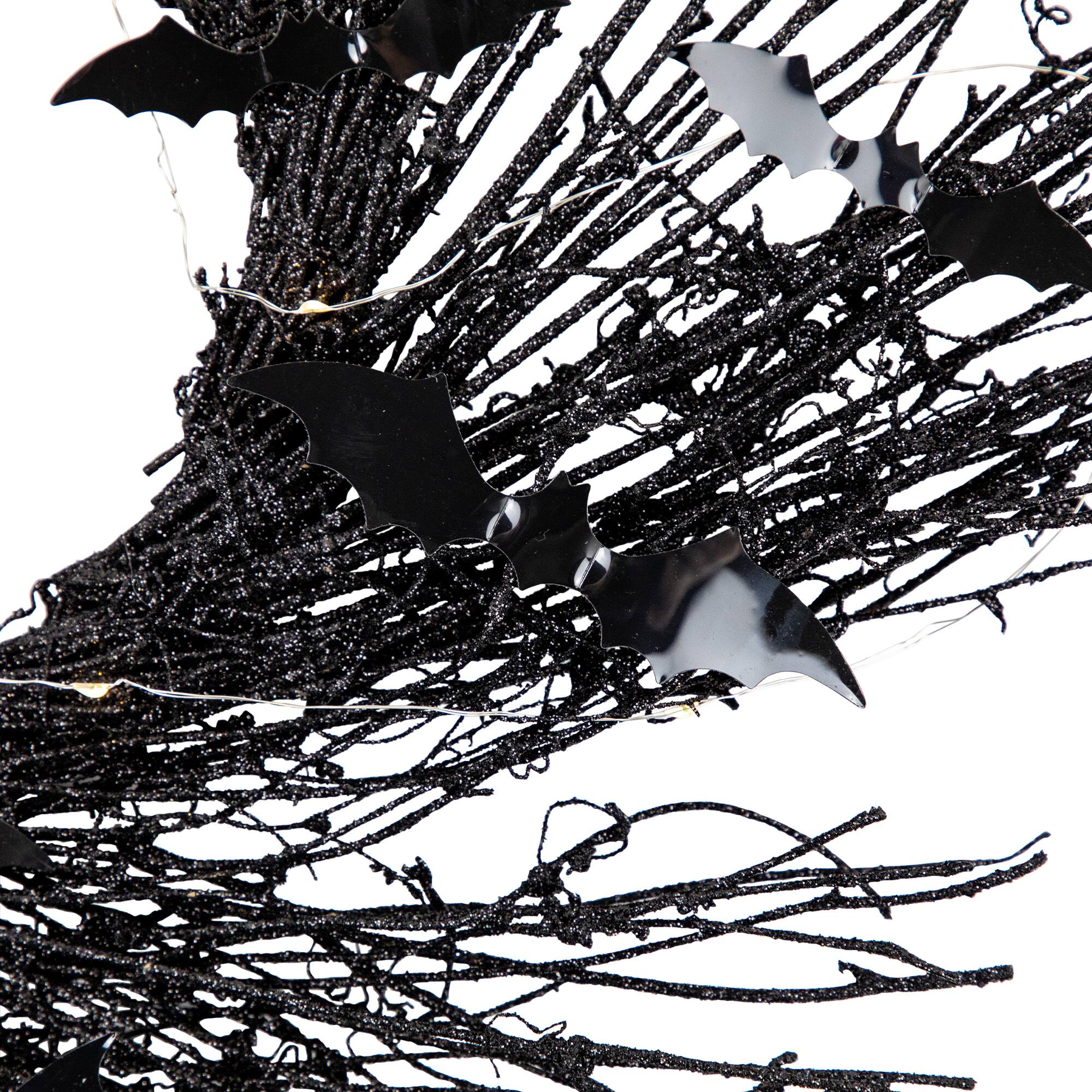 22" Black Pre-Lit Halloween Twig Wreath with Bats