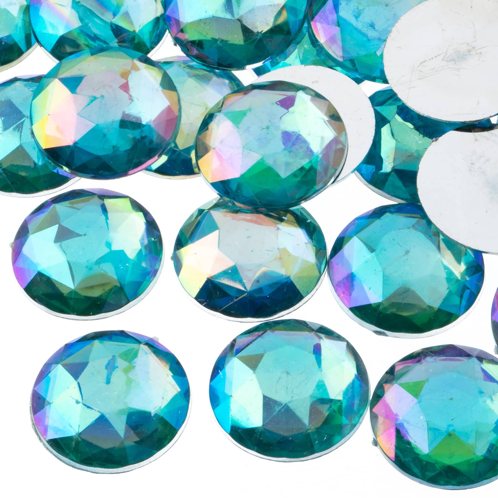 John Bead 25mm AB Acrylic Round Flat Back Rhinestones, 100ct.
