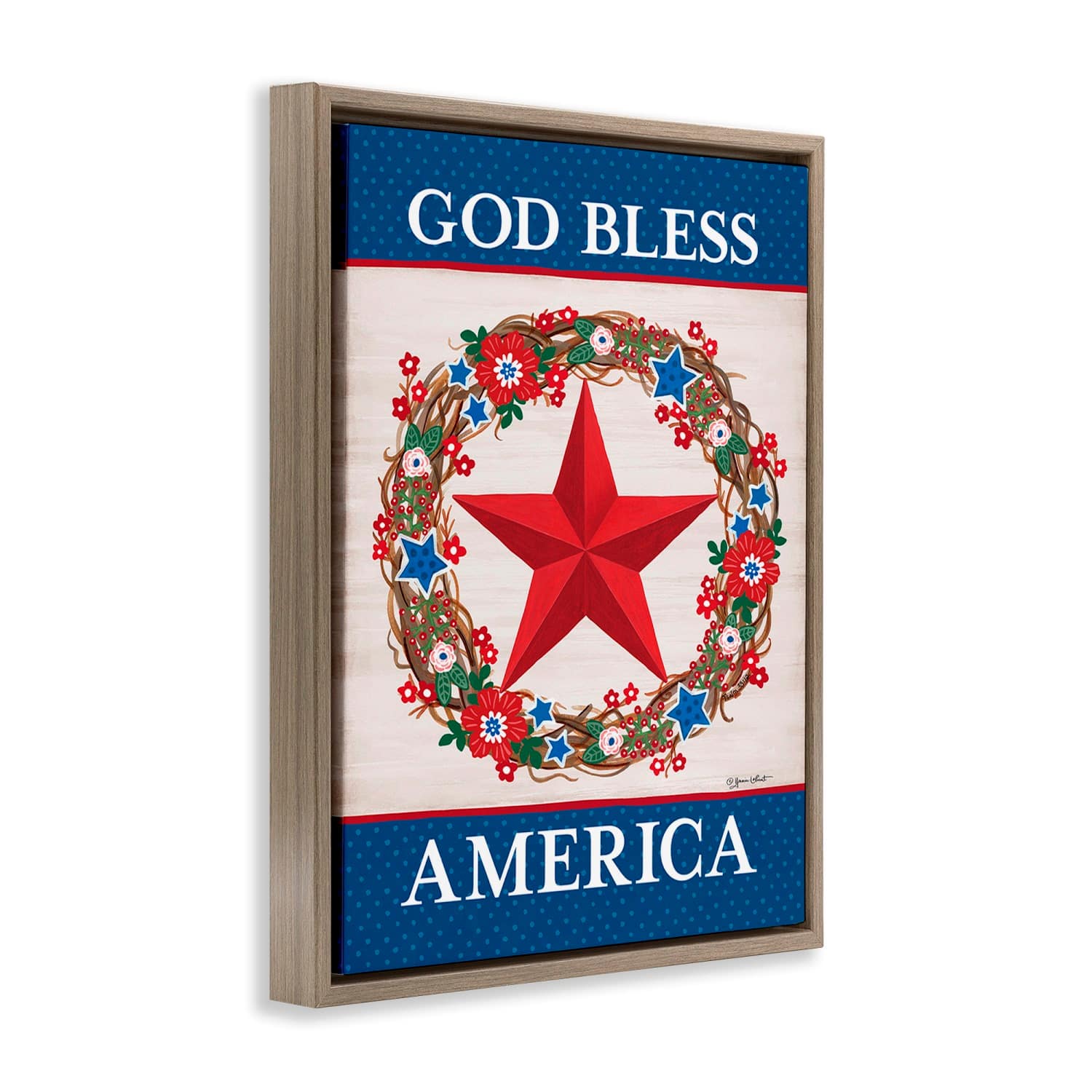 Stupell Industries God Bless America Wreath Floater Framed Art