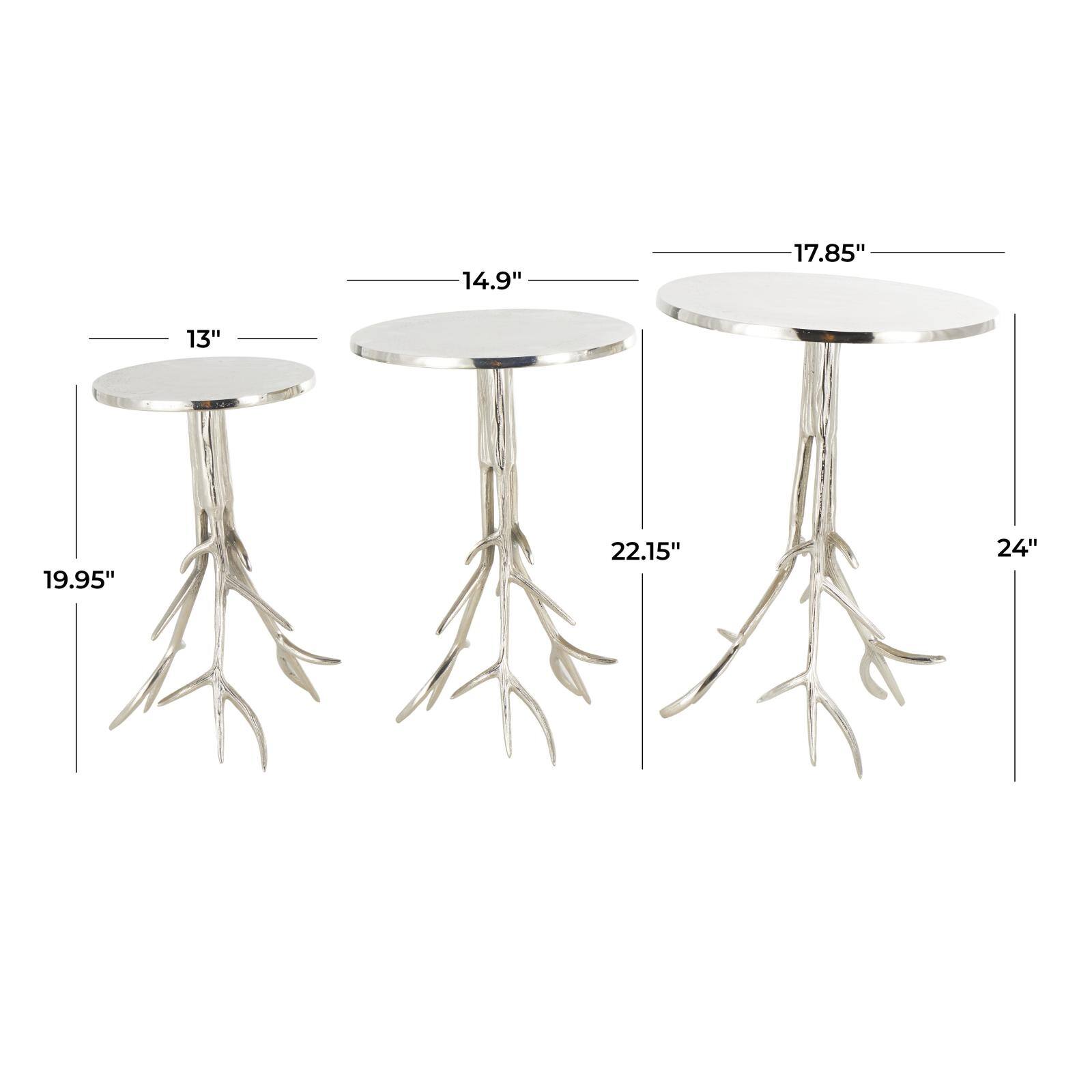 Silver Metal Side End Accent Table with Textured Tree Branch Legs Set