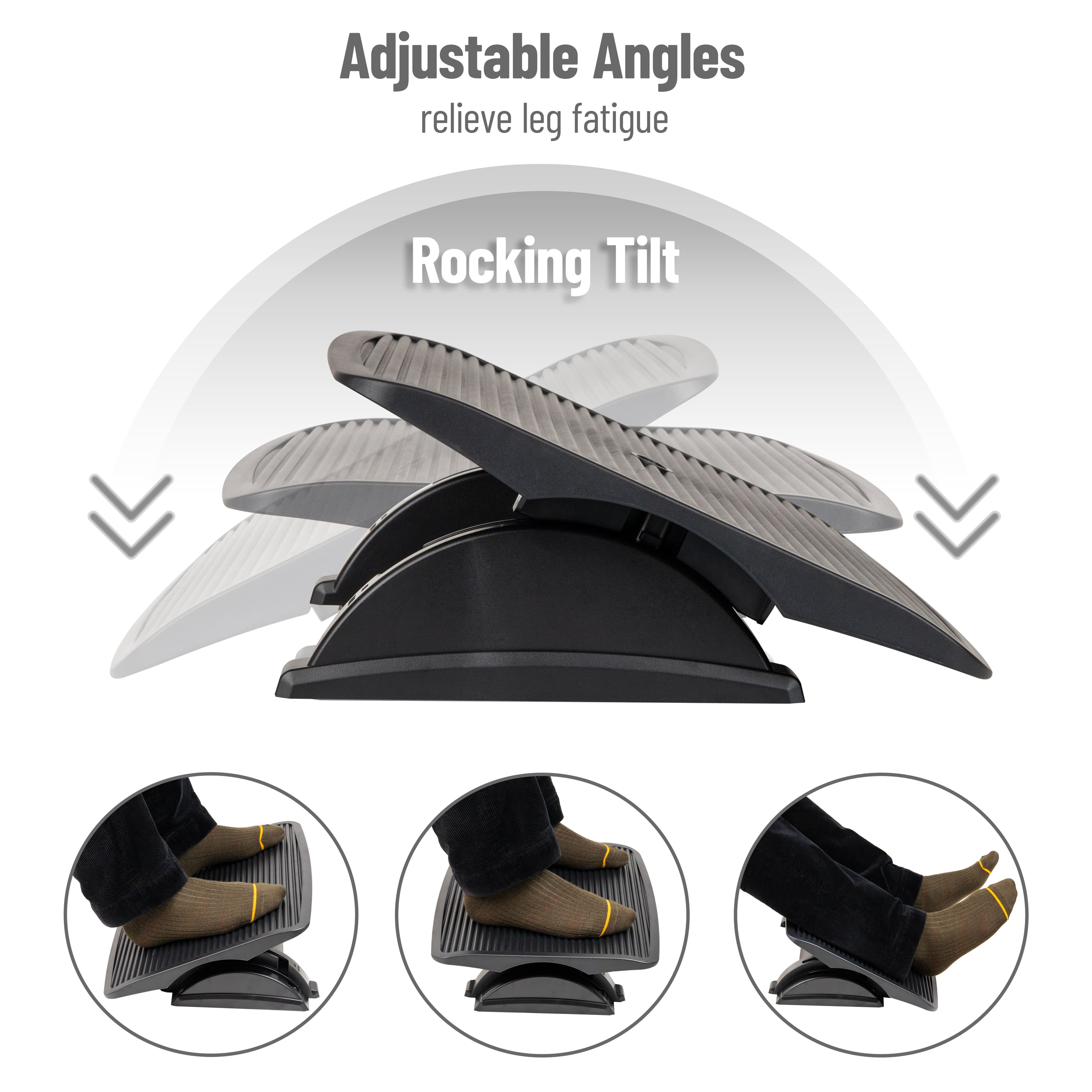Mind Reader Foot Rest, Under Desk at Work, Ergonomic, Height Adjustable, Office, Plastic, Black