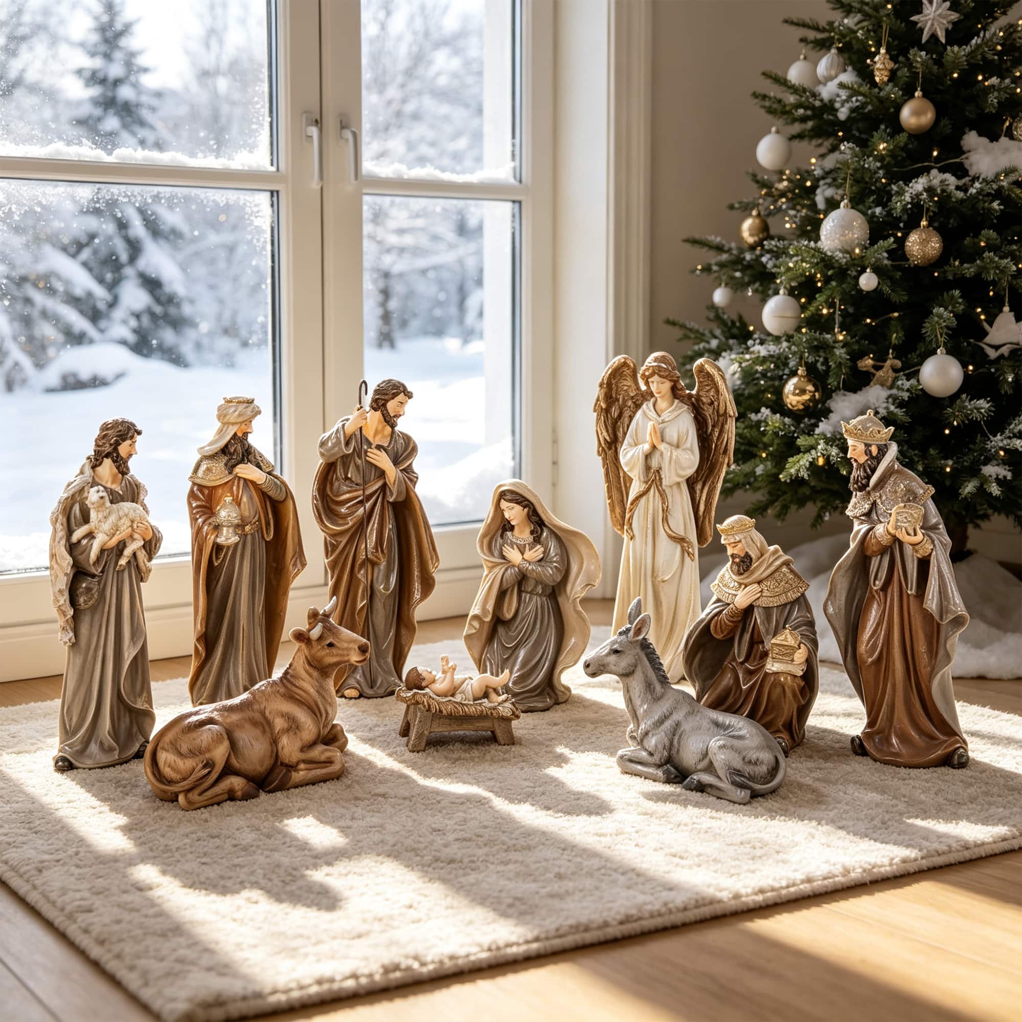 Glitzhome® 18" 10-Piece Oversized Christmas Nativity Figurine Set