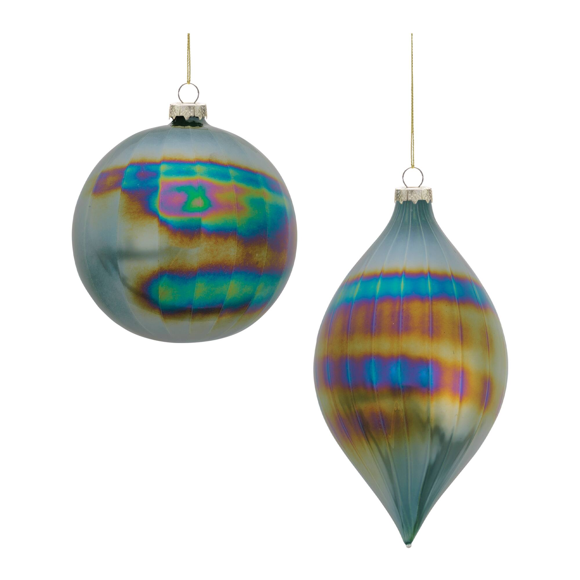 Melrose Elegant Green Glass Ornament Set