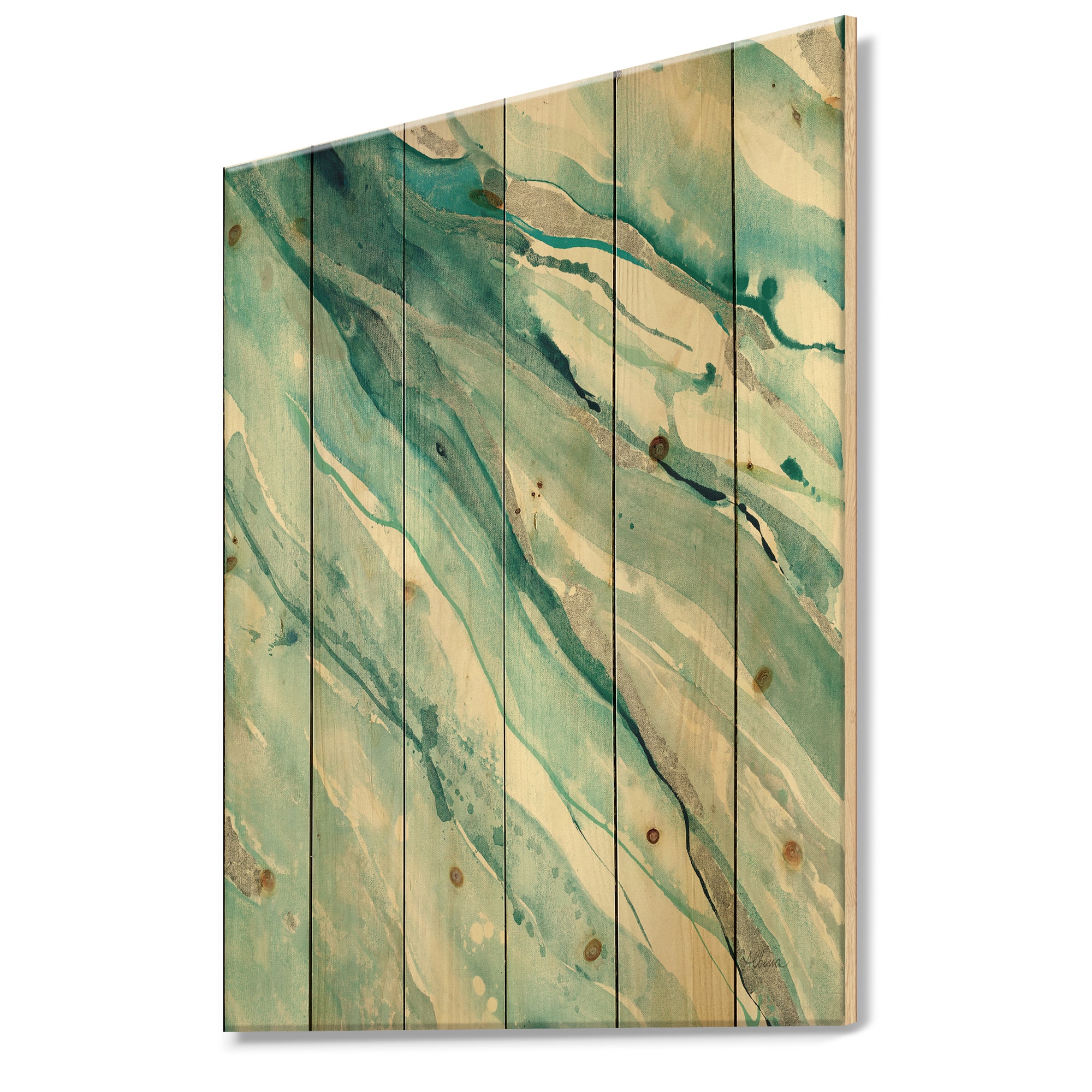 Designart - Silver Springs II Blue Green - Nautical & Coastal Print on Natural Pine Wood