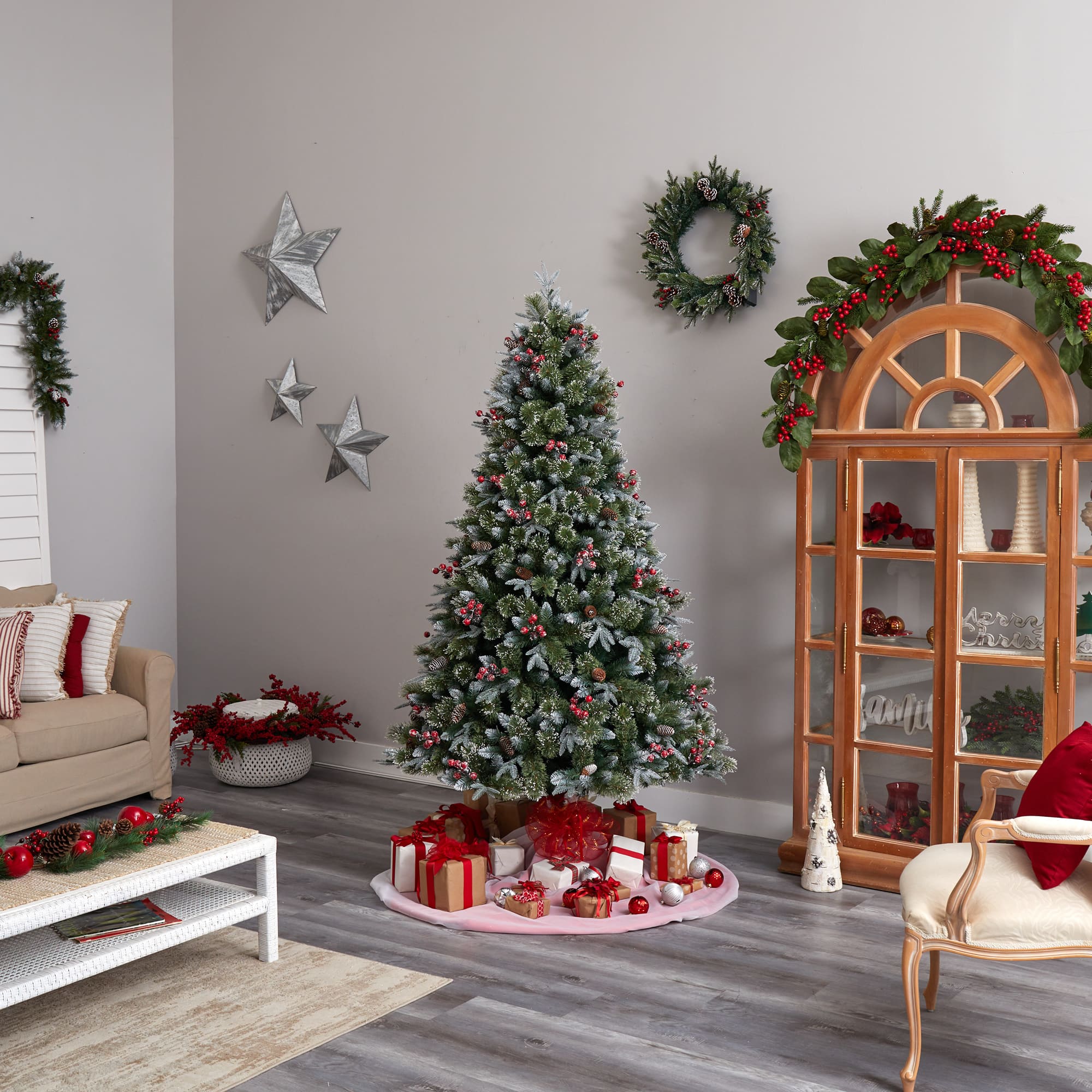 7.5ft. Pre-Lit Snow Tipped Aspen Spruce Artificial Christmas Tree, White LED Lights