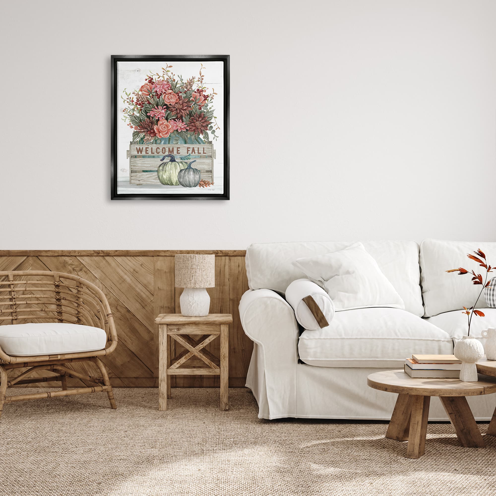 Stupell Industries Welcome Fall Seasonal Blooms Framed Floater Canvas Wall Art