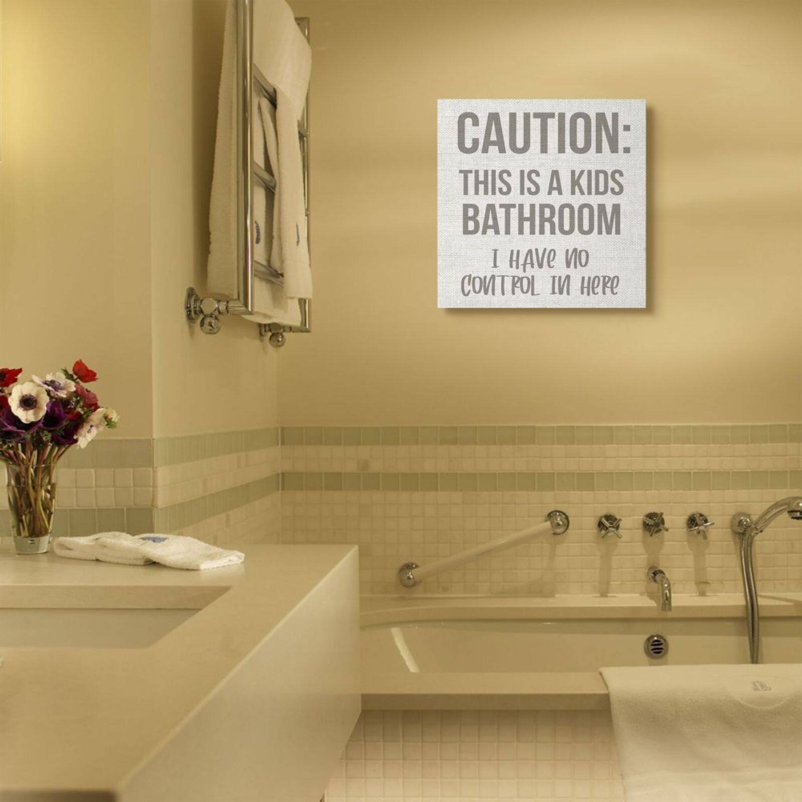 Stupell Industries Caution Kid's Bathroom Phrase Canvas Wall Art