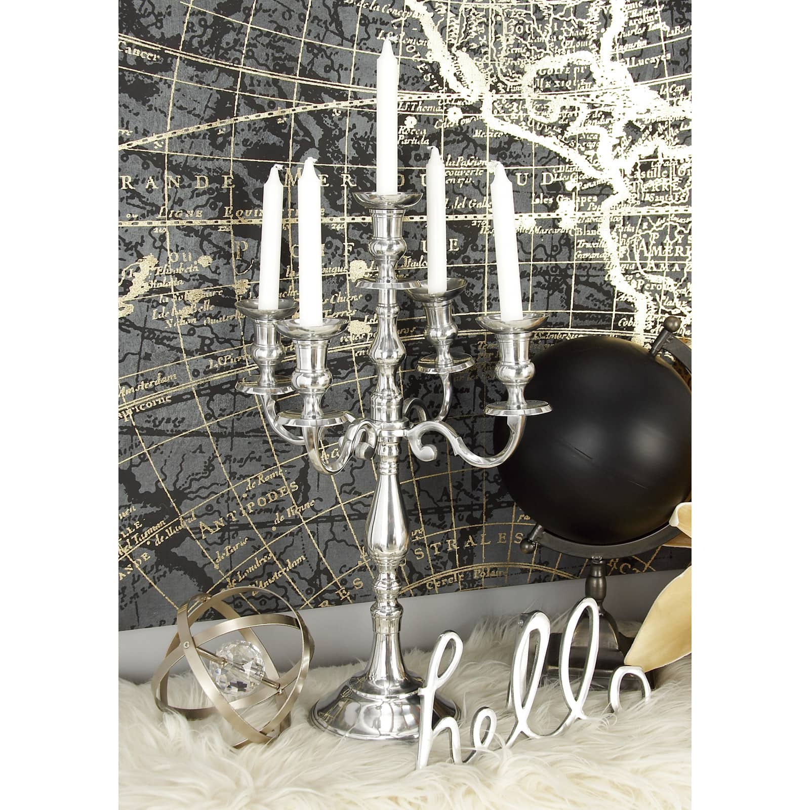 Silver Aluminum Traditional Candlestick Holders, 24" x 16" x 16"