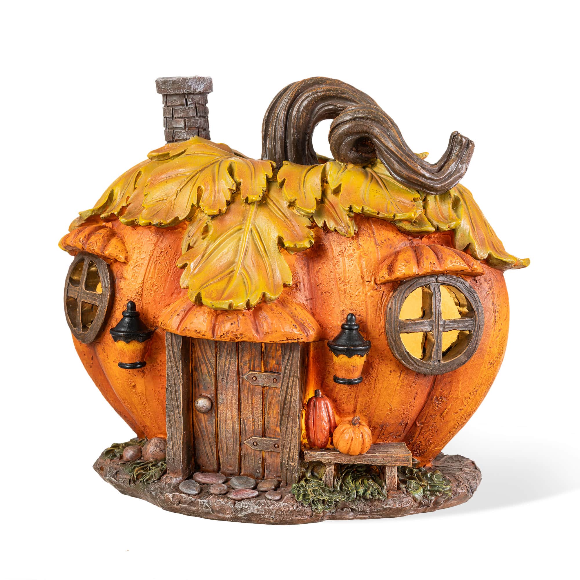 Glitzhome® 8.5" Lighted Fall Resin Pumpkin House Table Decor with Timer