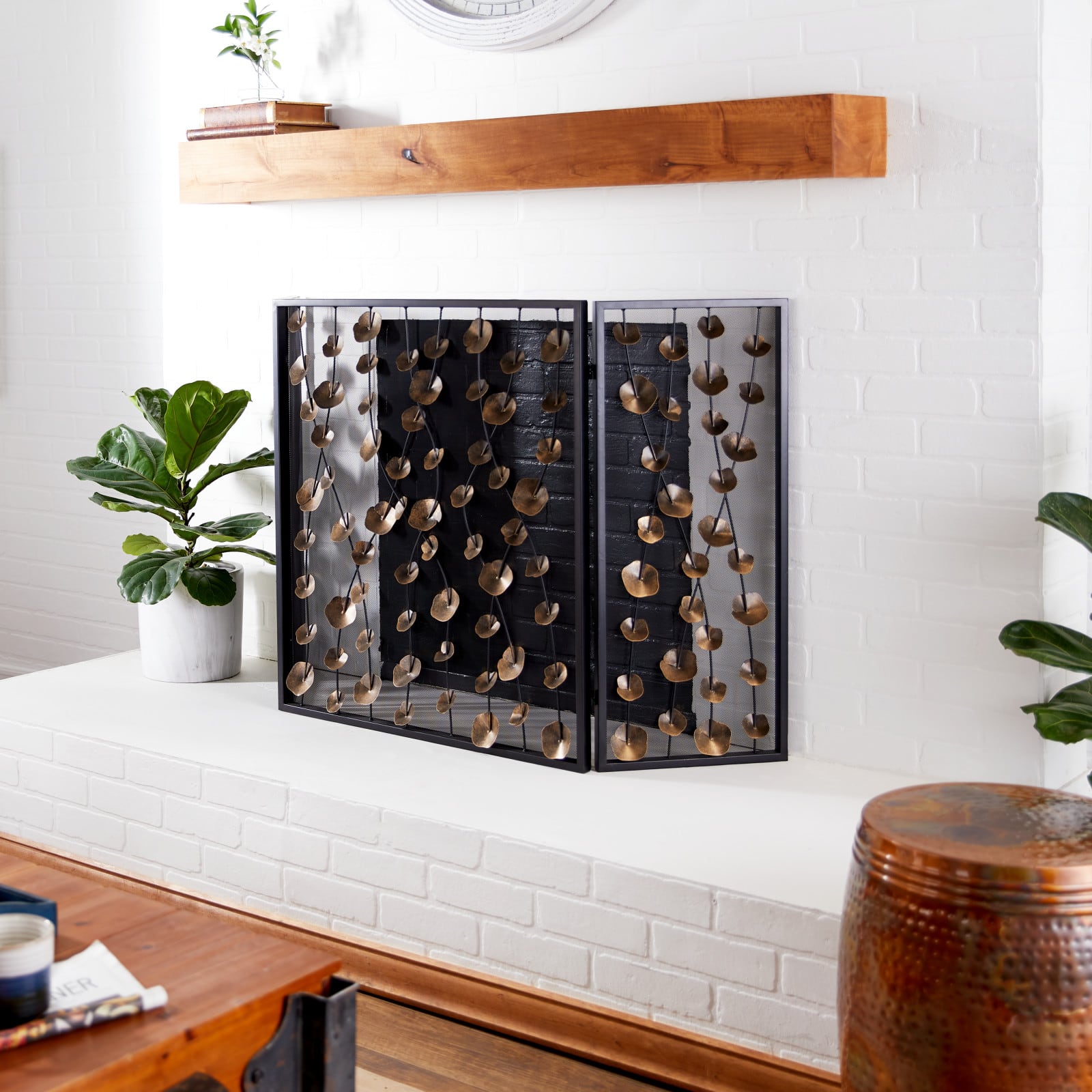 Gold Metal Modern Fireplace Screen, 32" x 56" x 1"