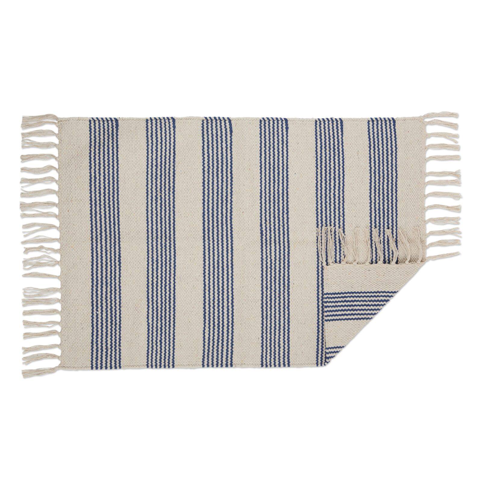 DII® French Blue Ticking Stripe Hand-Loomed Rug, 2ft. x 3ft.
