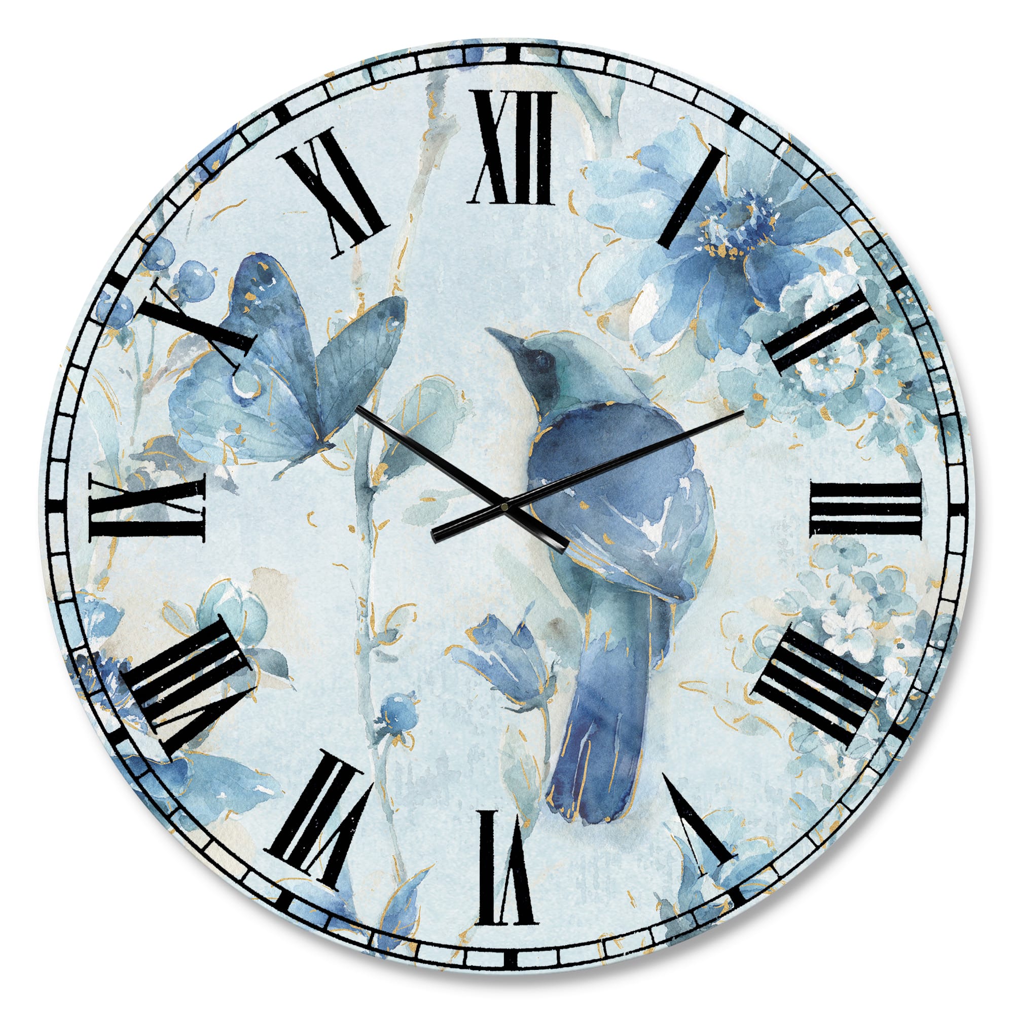 Designart 'Indigold Watercolor Flower Iii Traditional Wall Clock