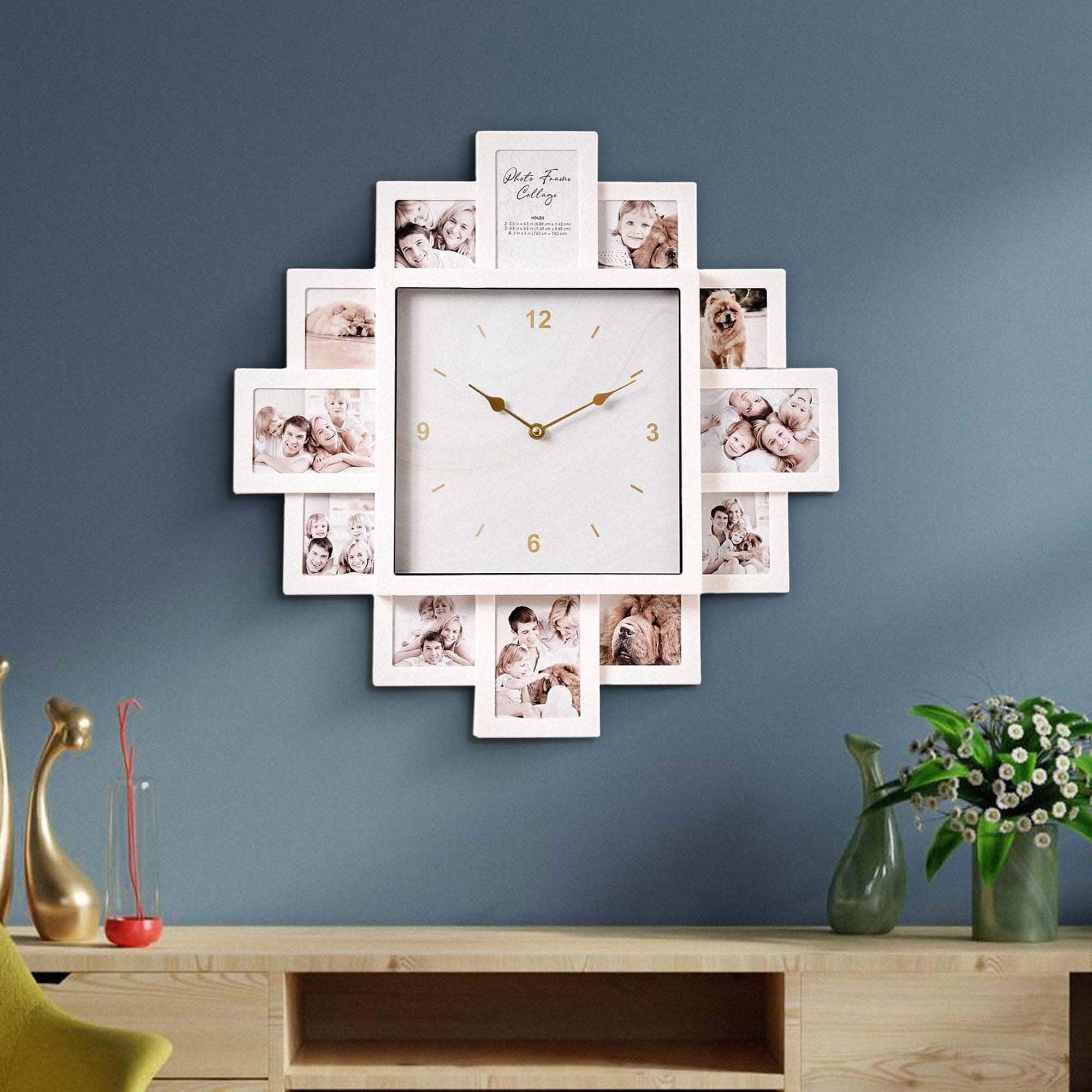 American Art Decor Picture Frame Collage Clock 12 Photo Display Slots White, 20" x 20"