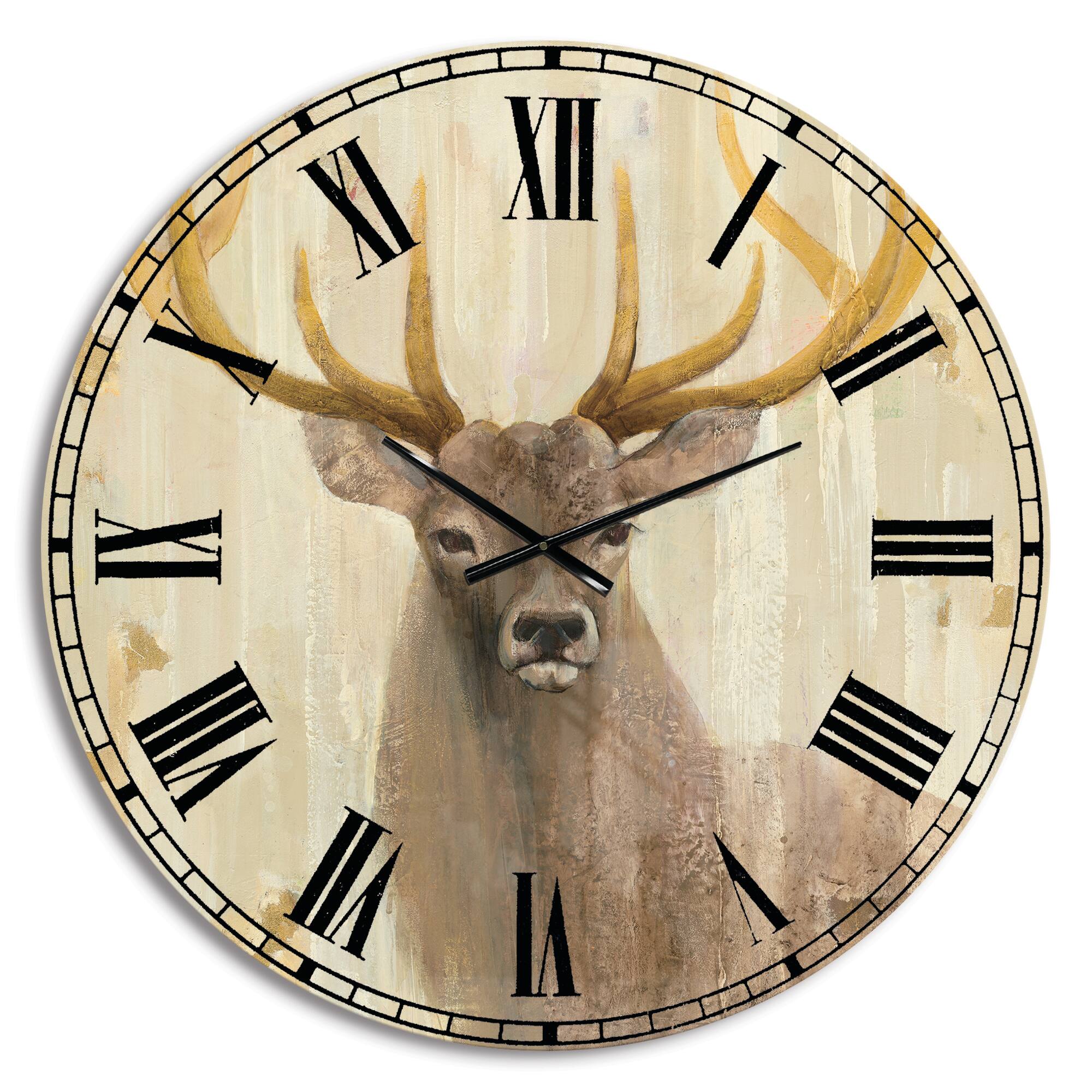 Designart 'Goldern Deer Iii Farmhouse Wall Clock