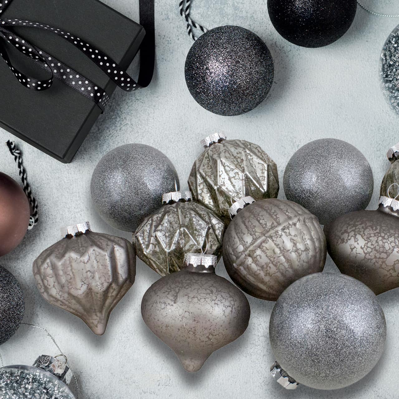 12ct. 3" Neutral Tone Finial & Glass Ball Christmas Ornaments