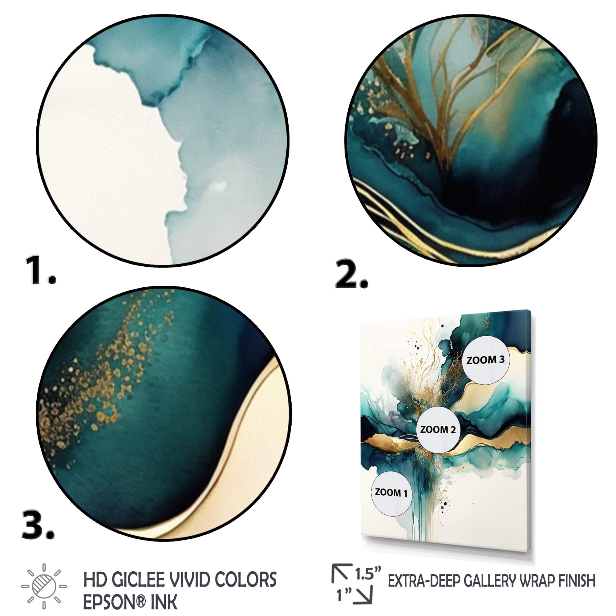 Designart 'Teal And Gold Abstract Expression III' Modern Framed Canvas Wall Art