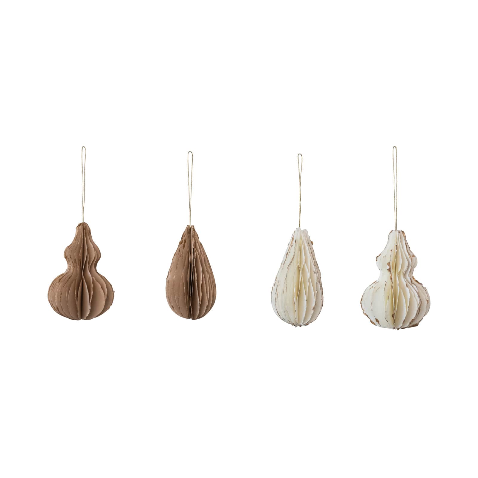 Hello Honey® 4.25" Cream & Gold Handmade Paper Folding Honeycomb Finial Ornament Set