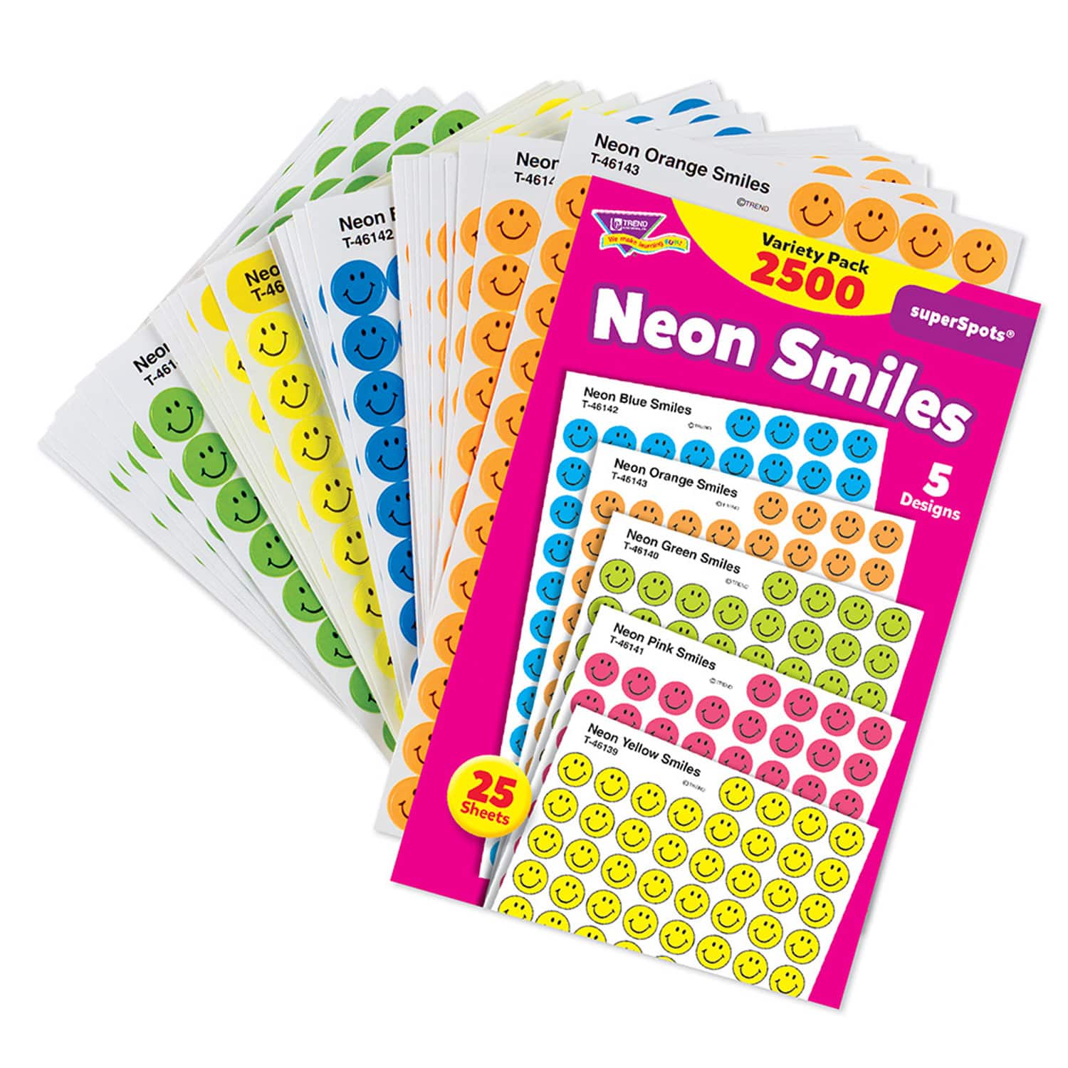 TREND Enterprises® superSpots® Neon Smiles Sticker Sheets, 25ct.